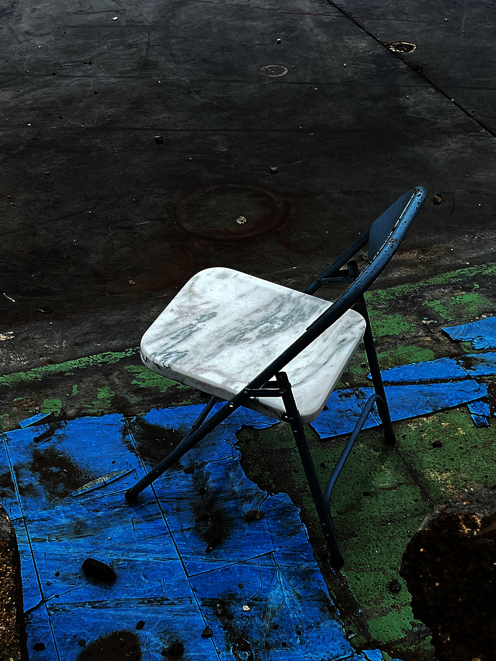 Metal Folding Chair with Hand Carved Marble Seat