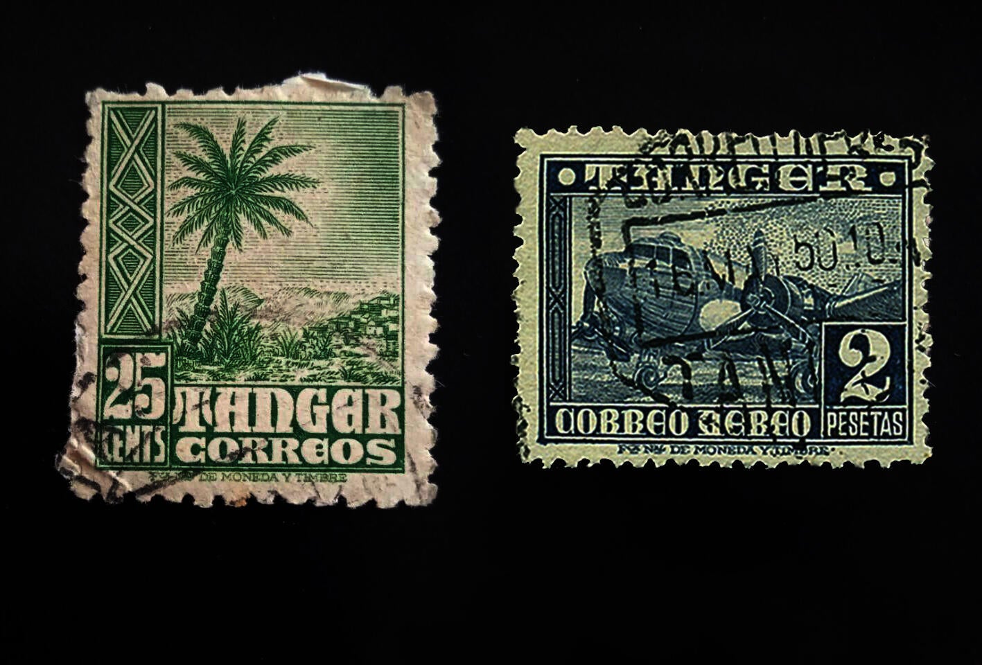 Colonial stamps issued by the Spanish Mail Office in Tangier, 1948- 1951, color print on paper. Source: StampBears Worldwide Forum