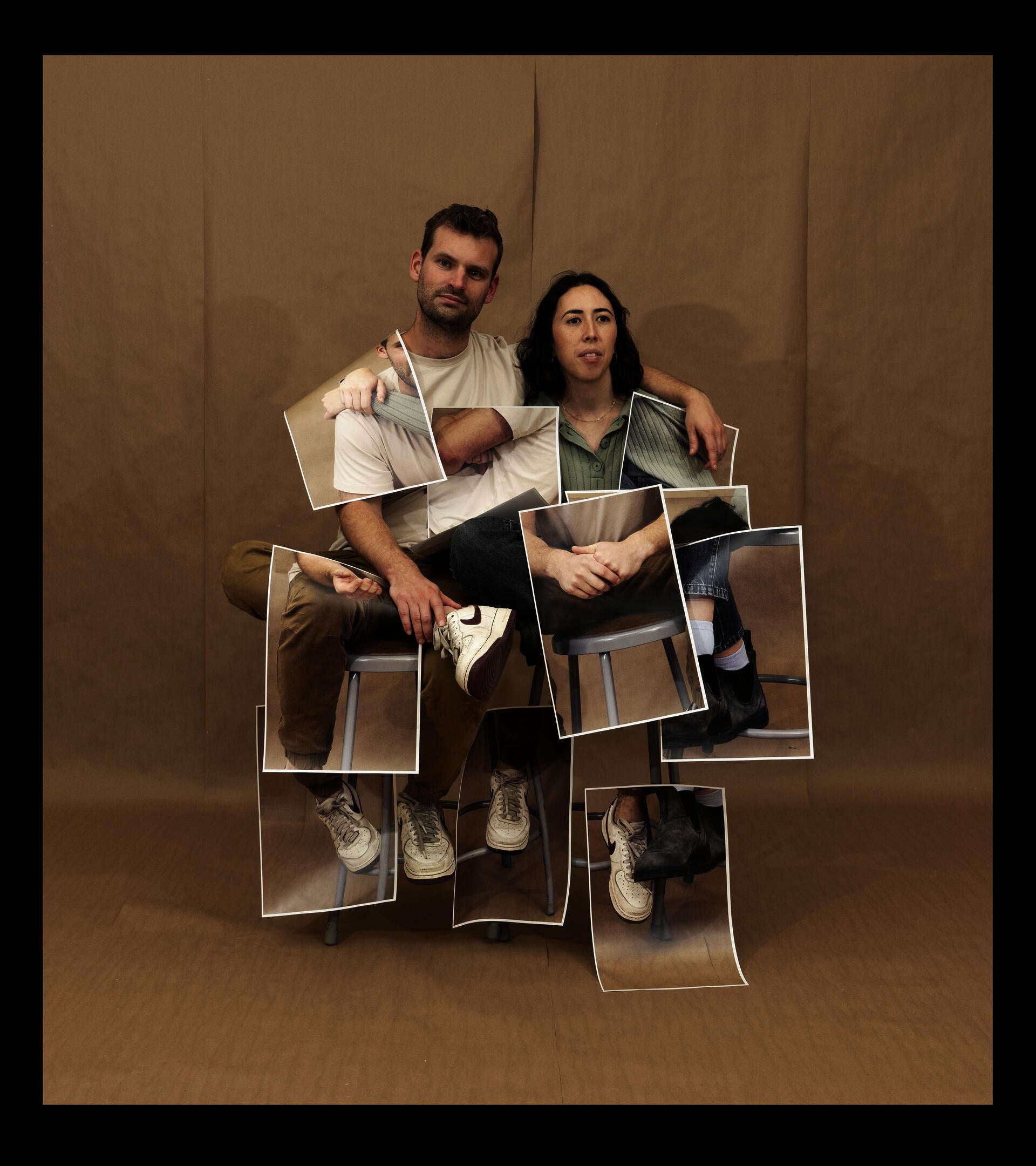 Colin & Lian, Portrait 1, photograph of photos printed and collaged onto portrait sitter
