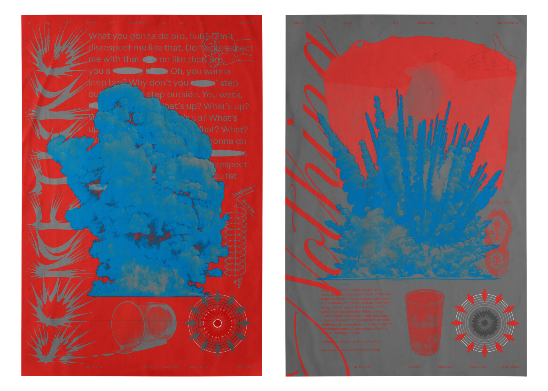 Two posters with text and image, one says SOMETHNG, the other says NOTHING