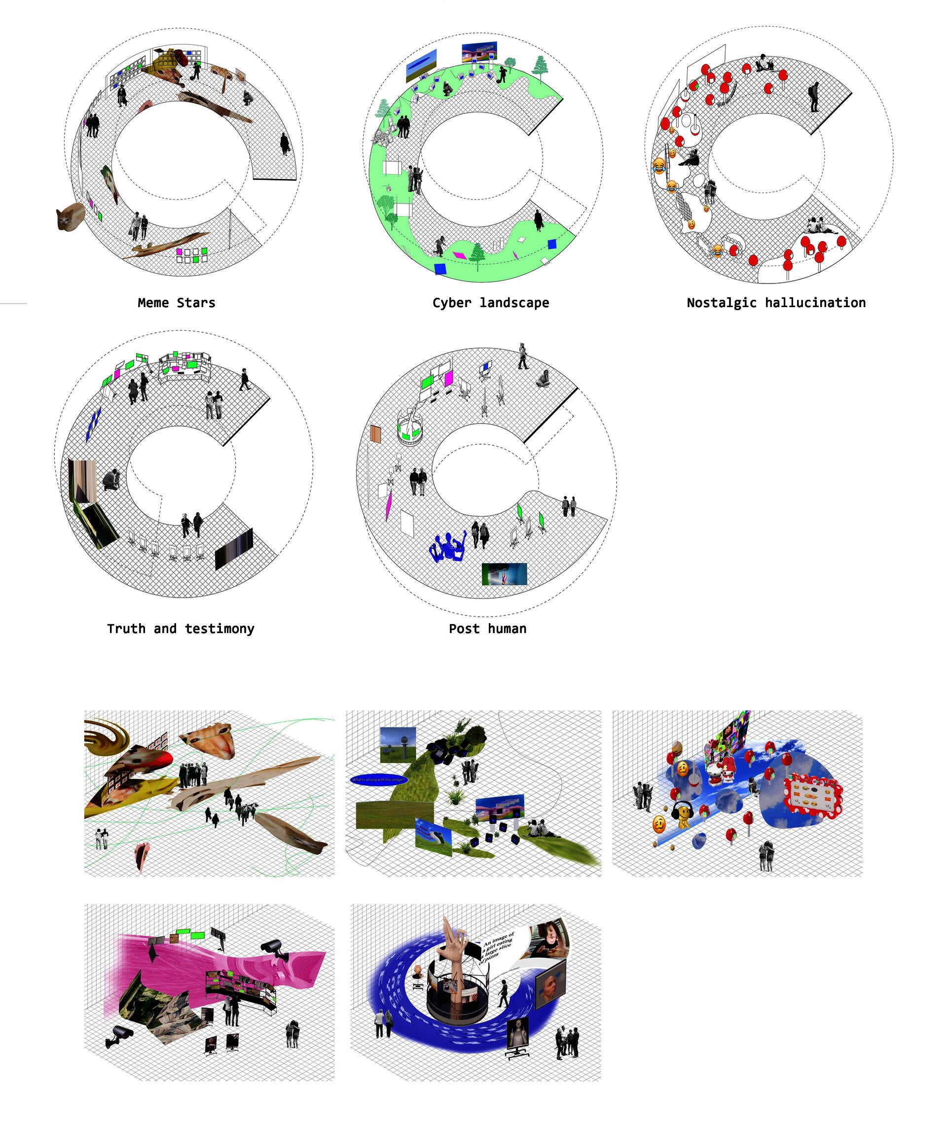 Collages showing design concept of each floor