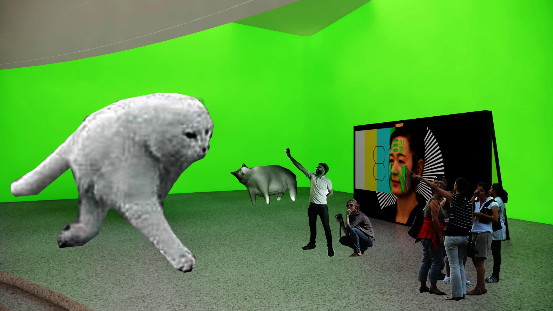 Rendering of the meme sculptures in high gallery