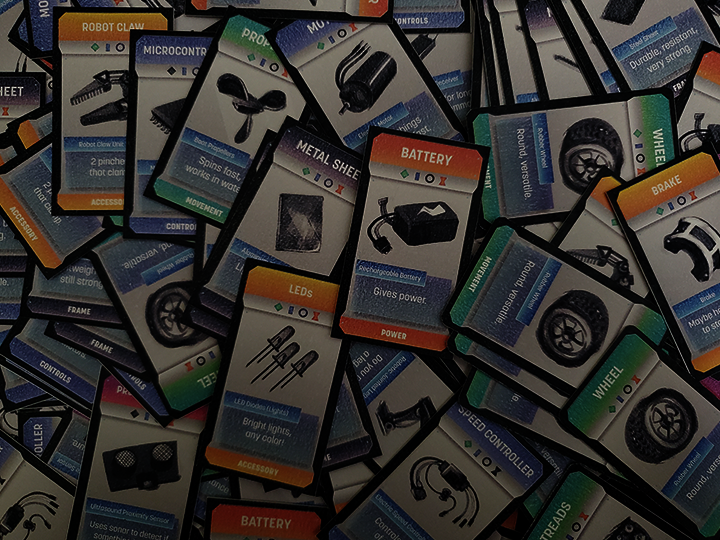 An overhead photo of the Mechanaire cards, strewn about in disarray.