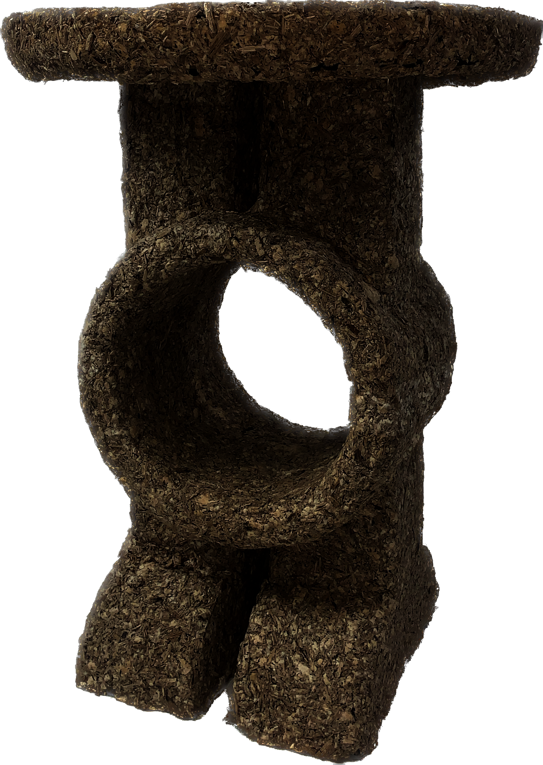 a side table made with Sam Aguirre with a tubular hole through the center made of knotweed and paper pulp