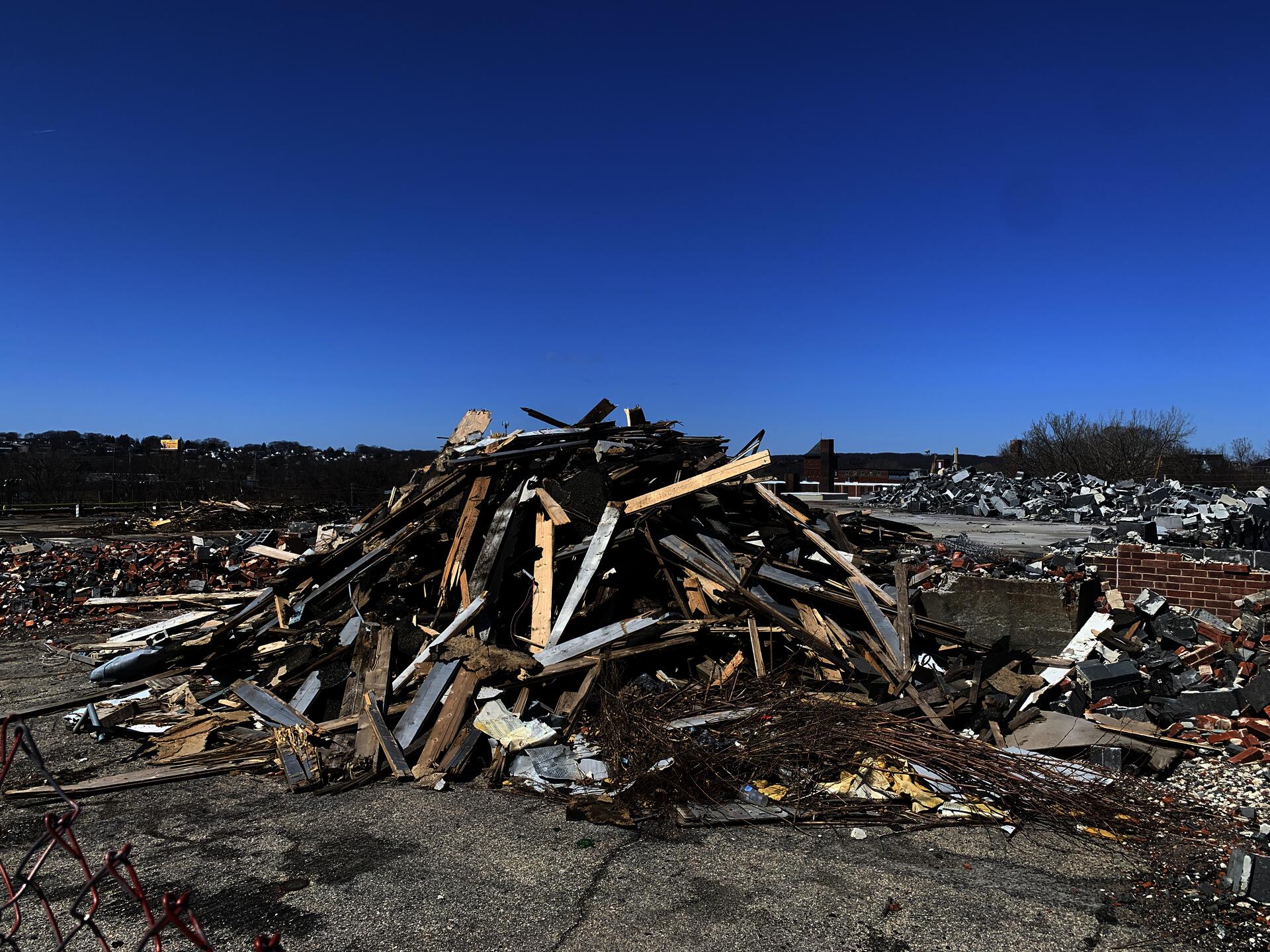 a photo of industrial rubble at Morley Field, Pawtucket at the former site of the Microfibres factory