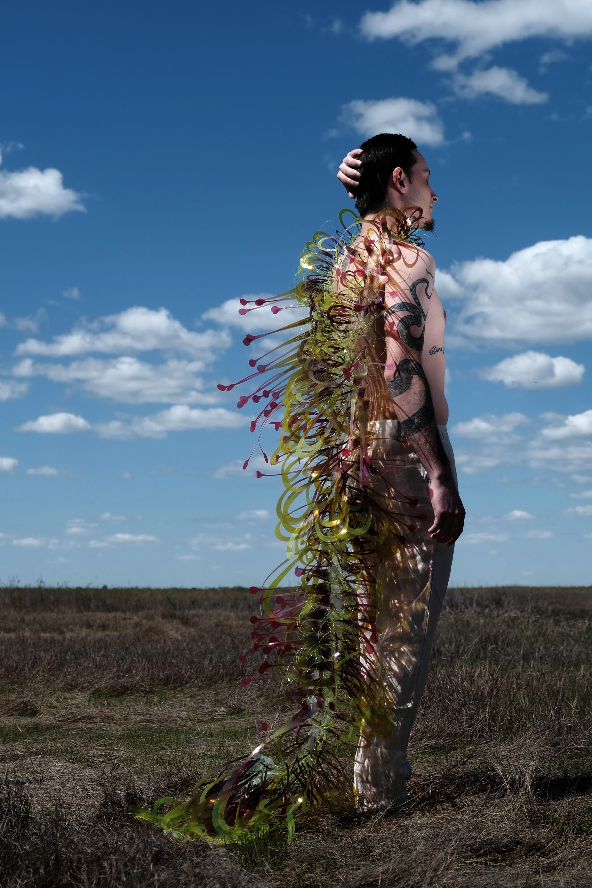 A man stands in a field
