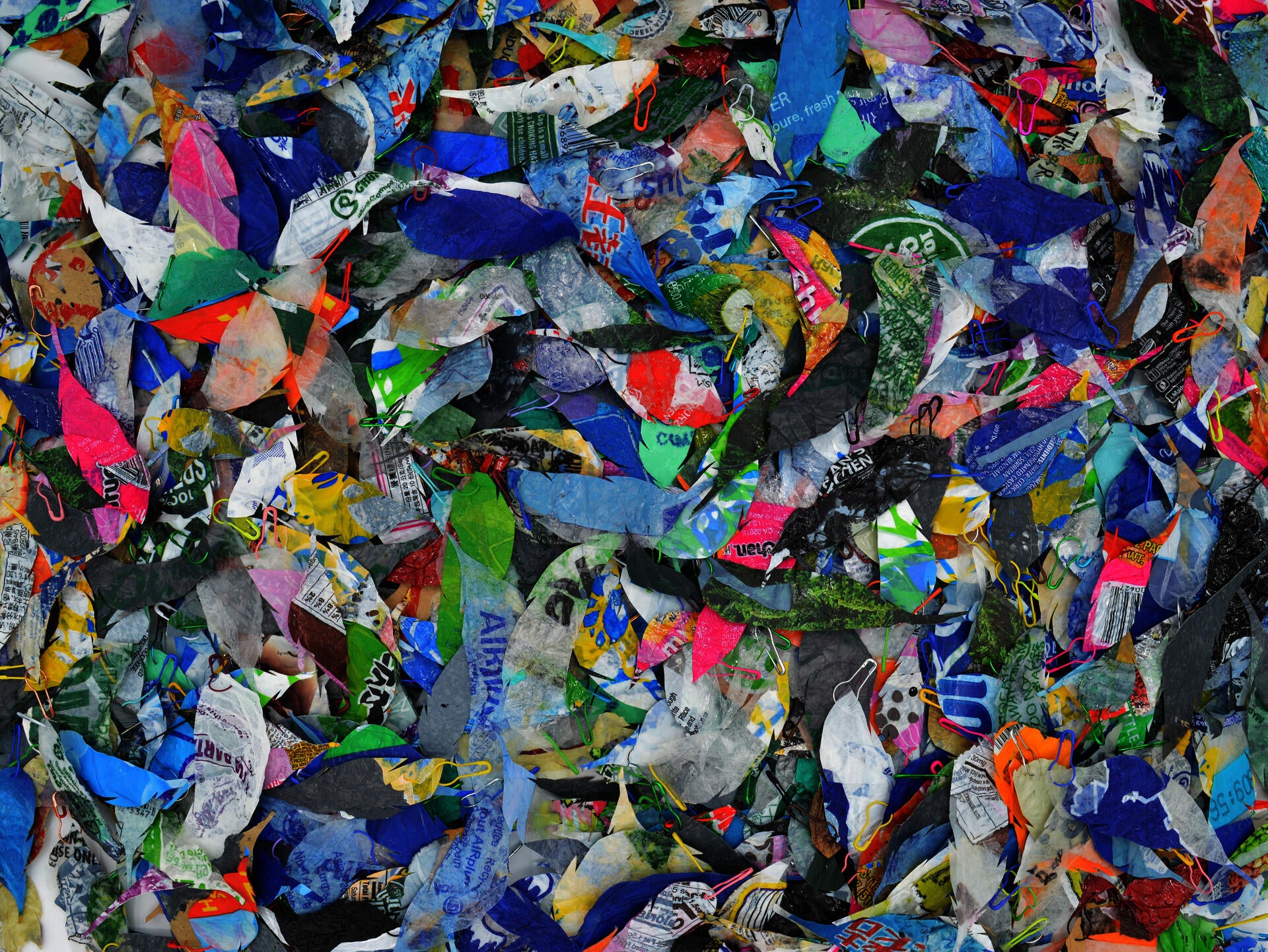 Large amount of plastic feathers accumulate