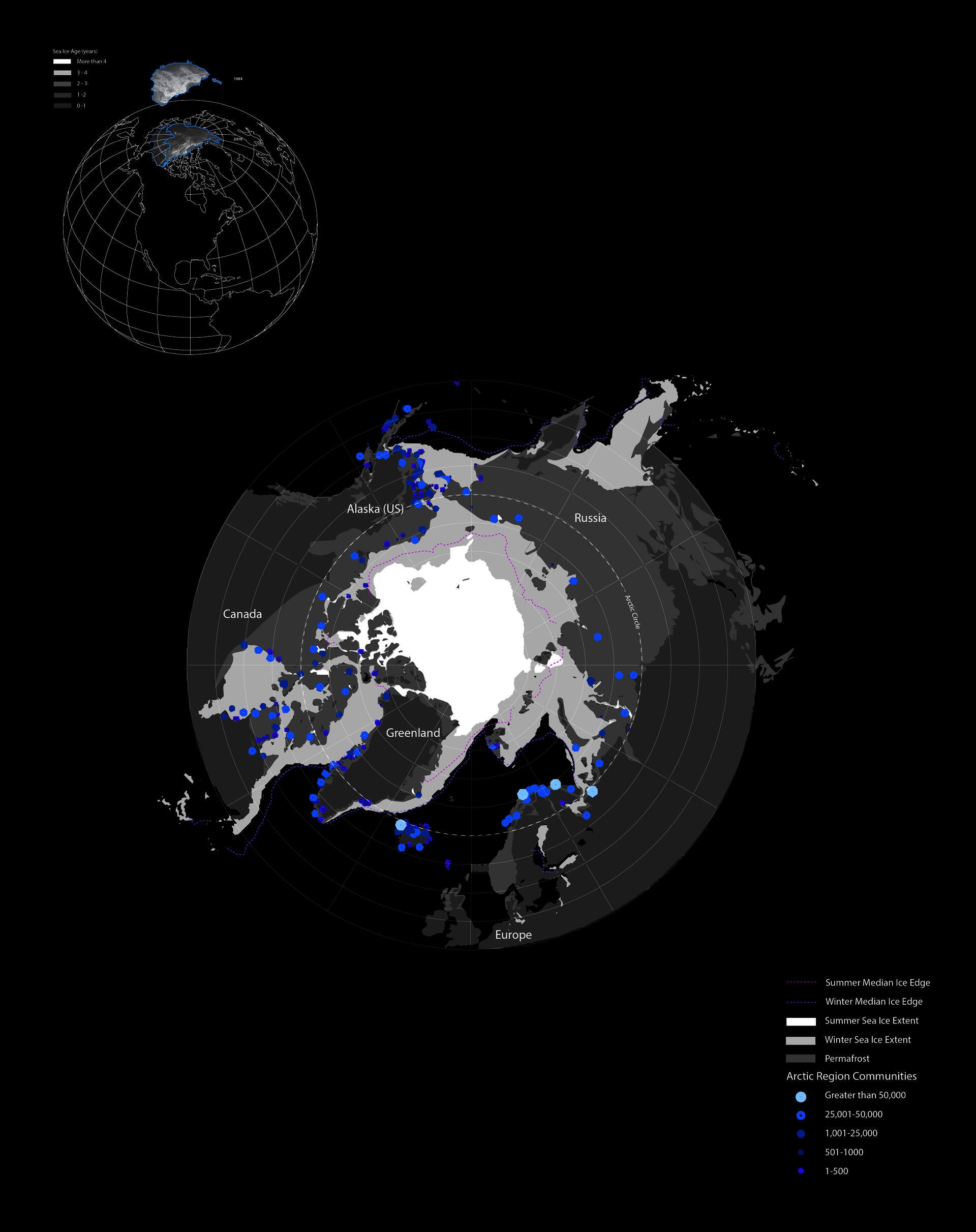 This image encapsulates the escalating repercussions of global warming, particularly the accelerated melting of Arctic sea ice. This ecological transformation is profoundly impacting the predominantly Indigenous villages that inhabit the Arctic region. As the polar amplification effect intensifies, these communities are facing increasingly profound environmental shifts and challenges.