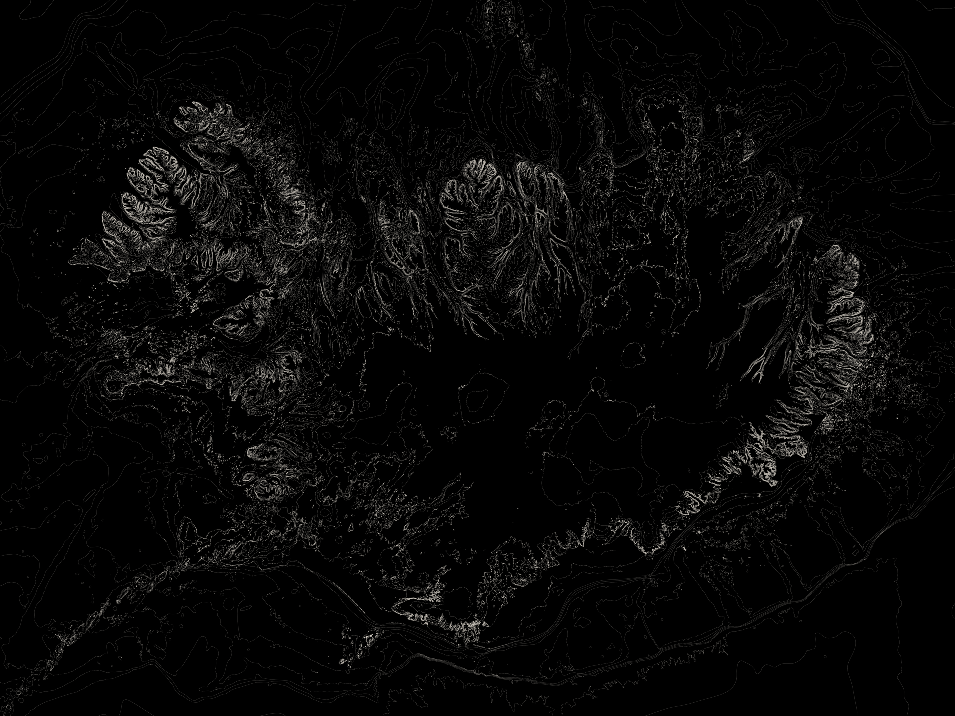 Bathymetric and countour lines of Iceland.
