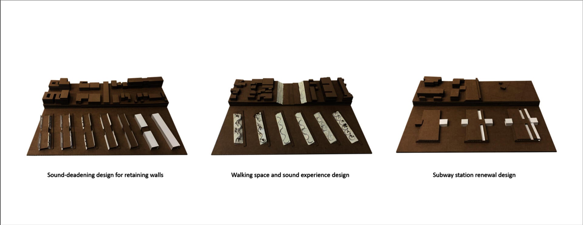 Model iterations of the three site design solutions.