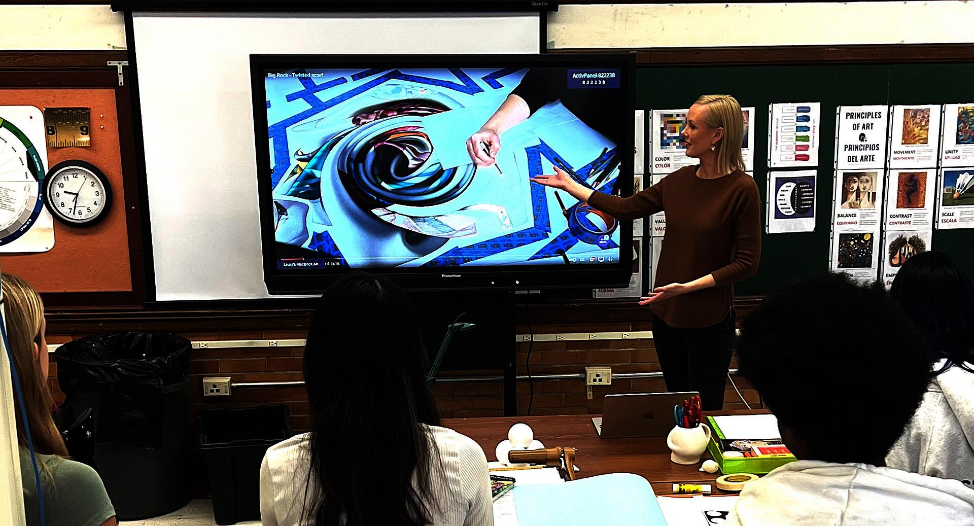 Advanced Art 1, Cranston High School East. Laura Lehto scaffolds a lesson in hyperrealistic drawing.