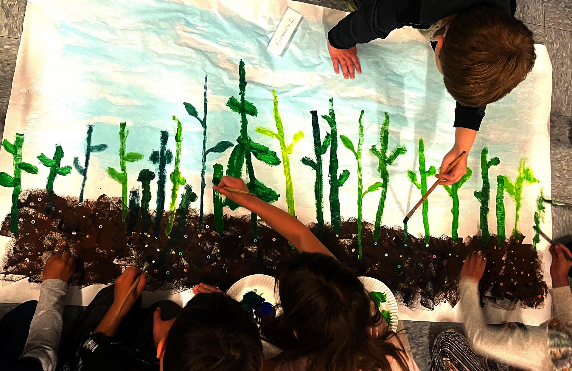 Grade 1, Quidnessett Elementary School “Growing Gardens Mural Project” Students explore phases of plant life and demonstrate great teamwork!
