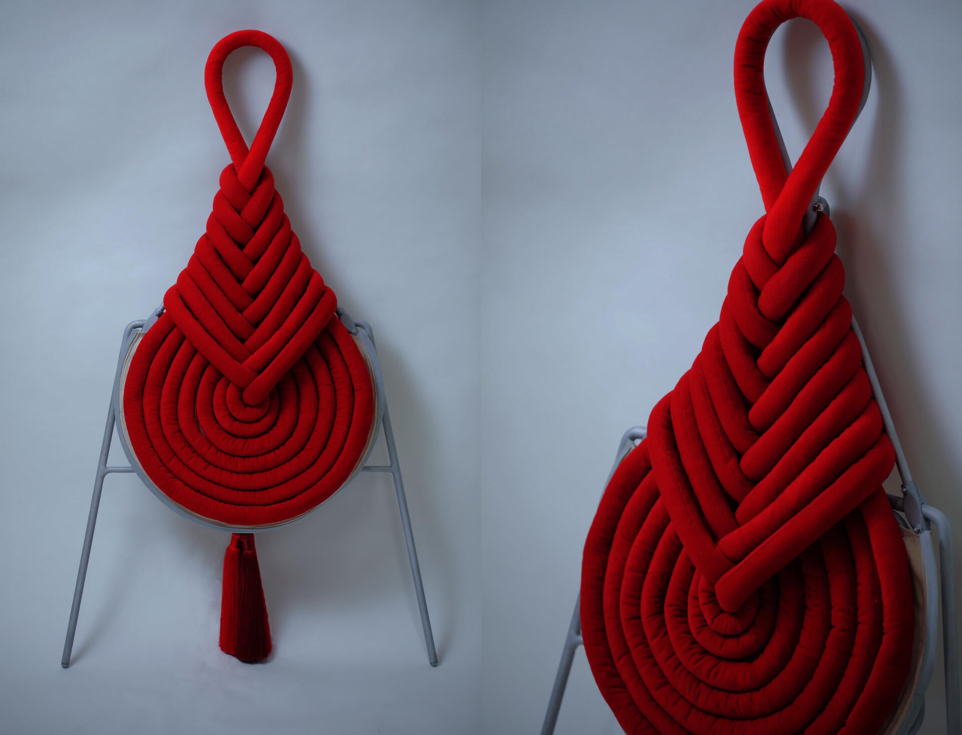 Red Chinese Pipa knot hanging on the wall