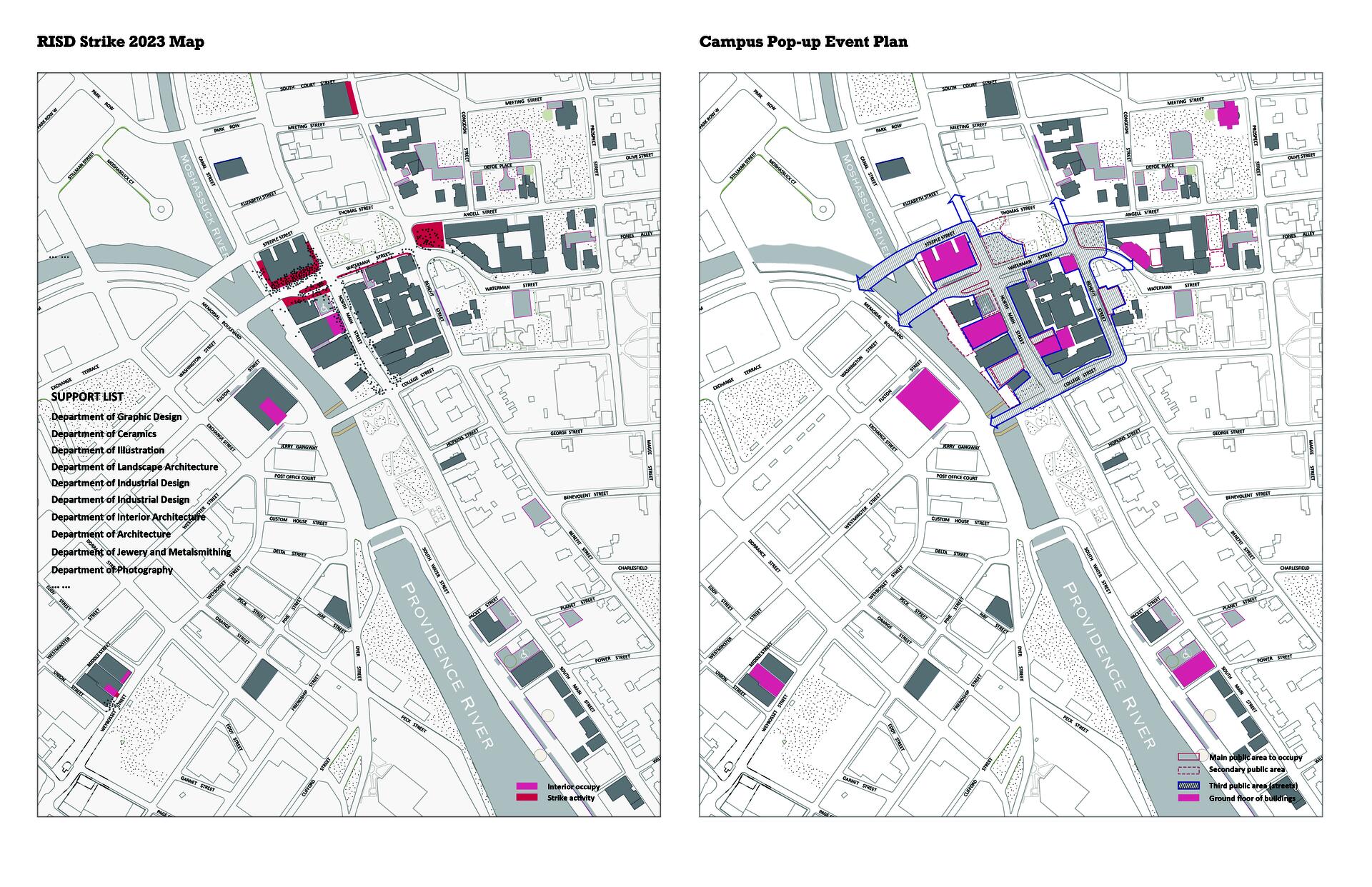 RISD strike 2023 map and campus pop-up event landuse proposal