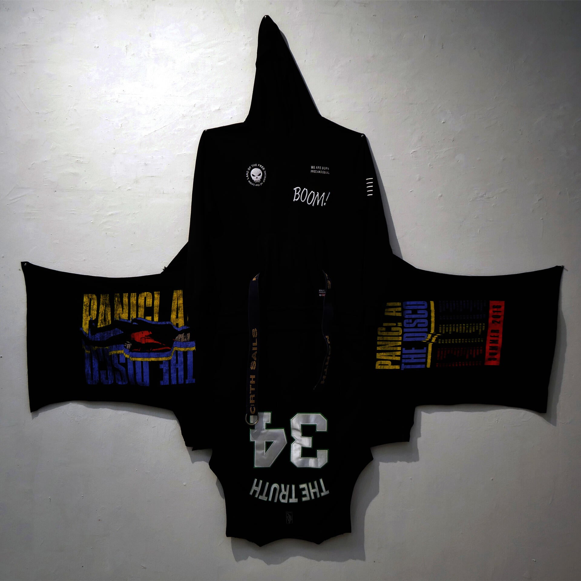 clothing garments attached to one another in an intersecting manner