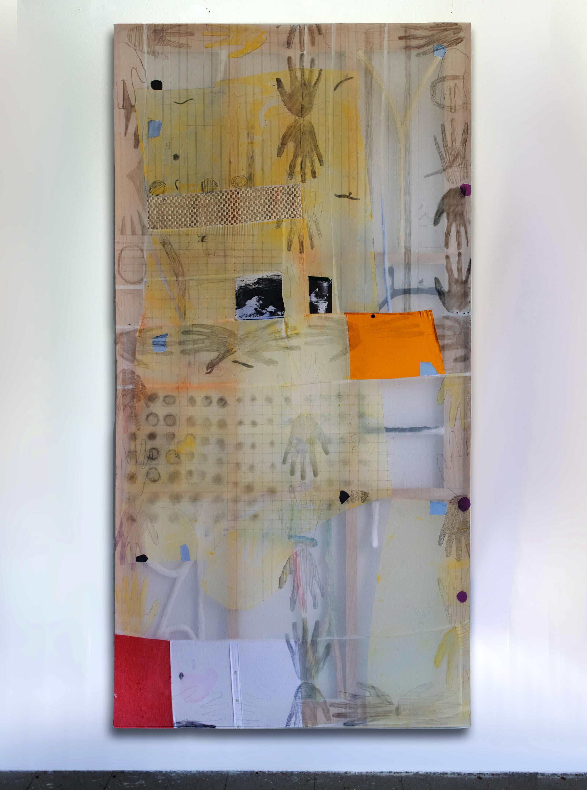 a large painting with a transparent surface and interior sculptural forms
