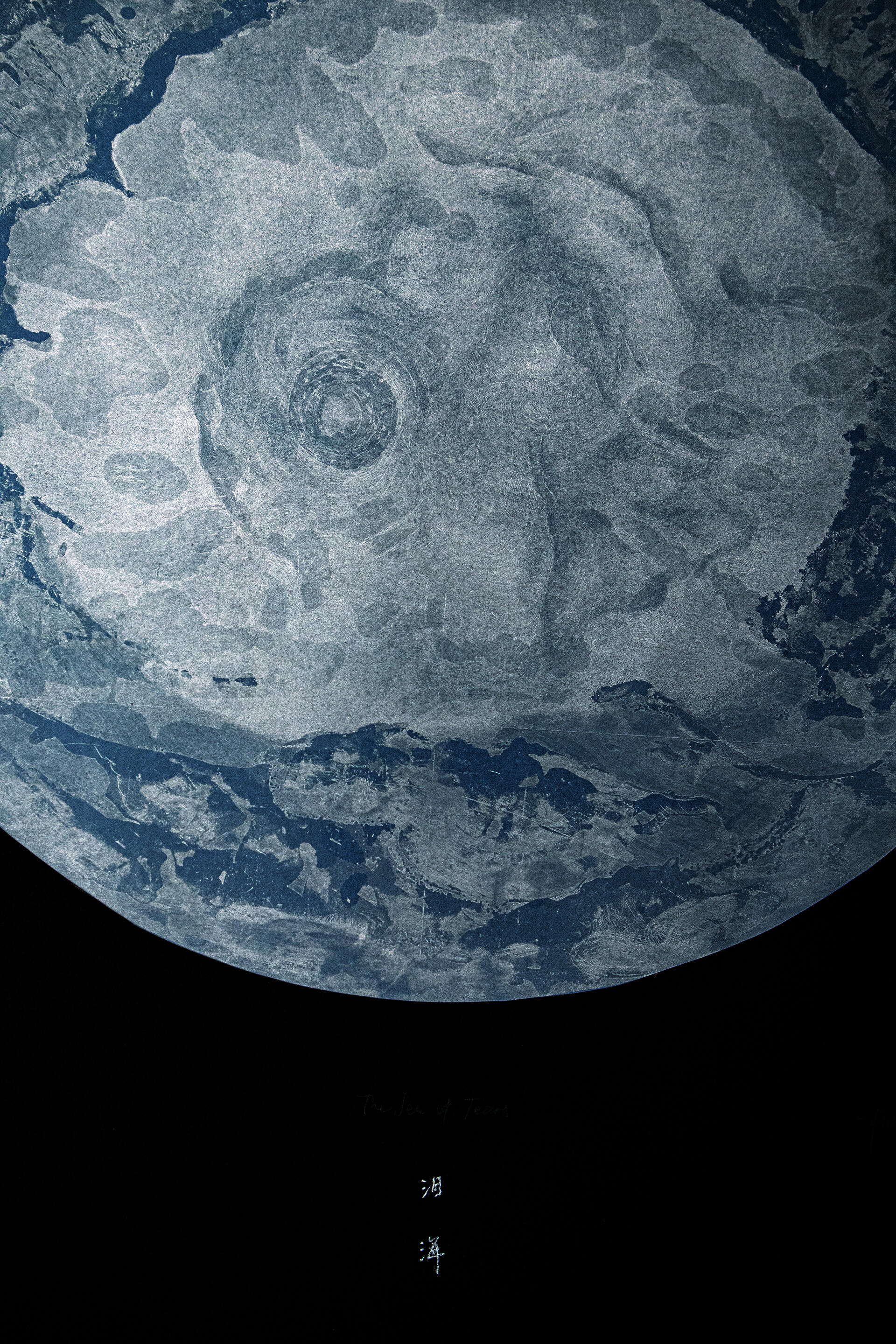 The detail of the light blue moon, you can see the ground structure that looks like a curled up embryo shape.