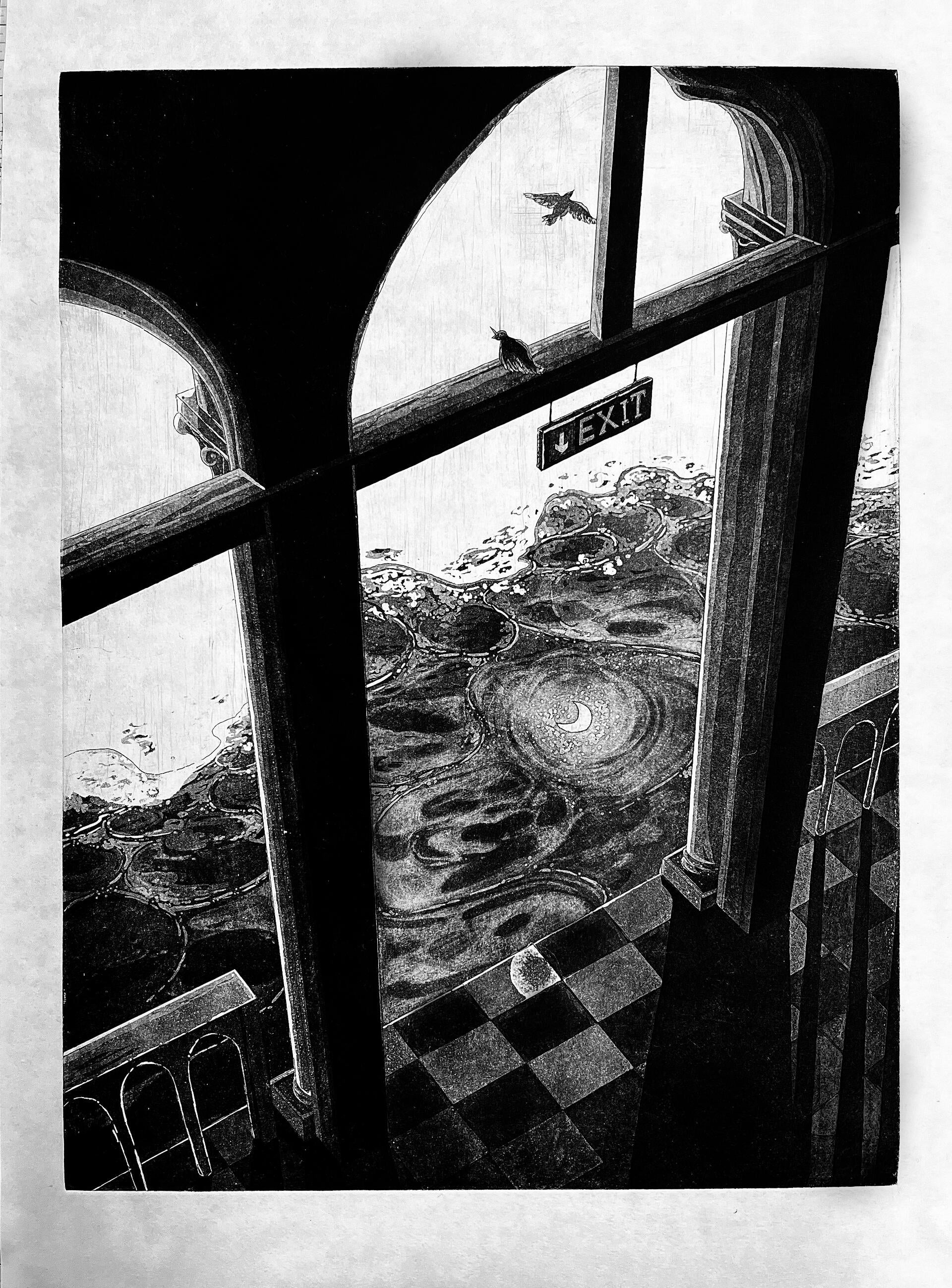 Looking down view with a exit to the ocean