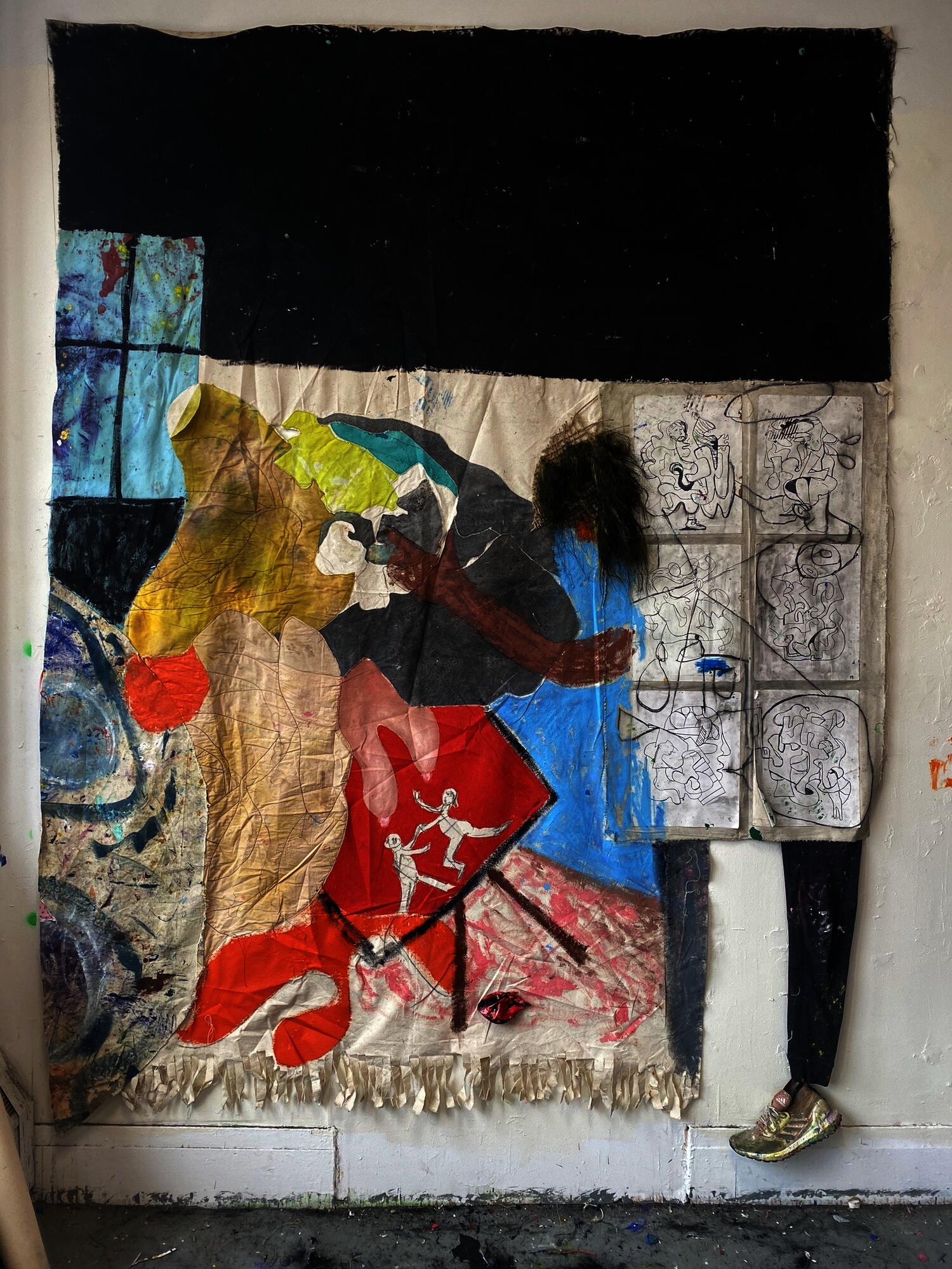 An abstract figure painting a portrait