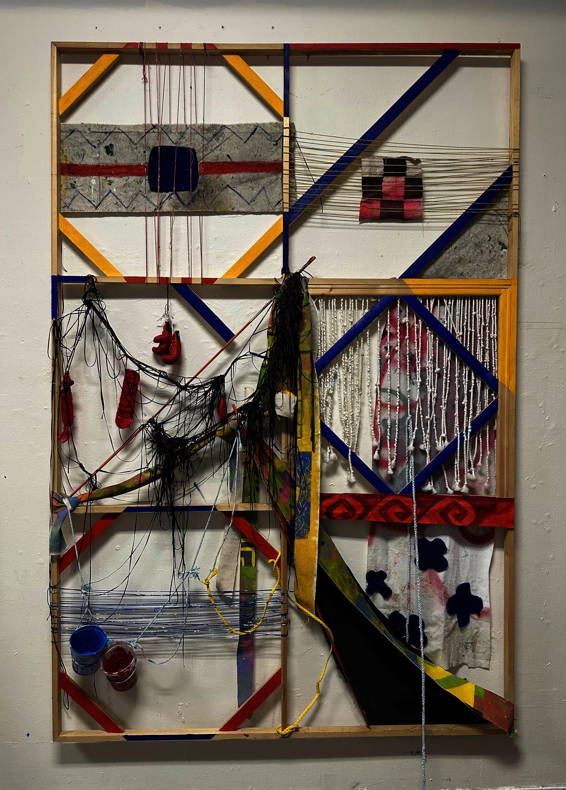 geometric abstract grid constructed from painting frames.