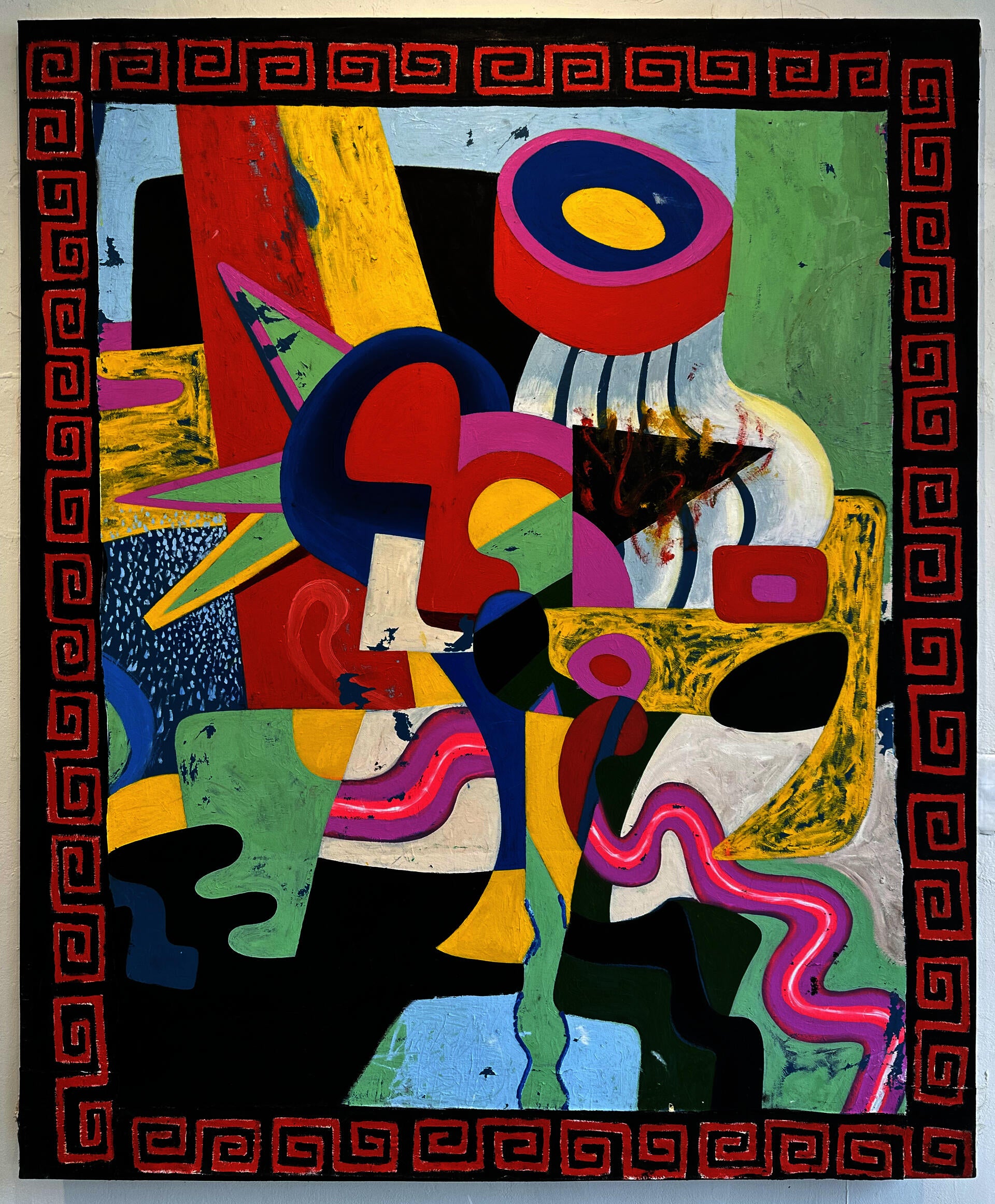 Geometric abstract painting with painted border