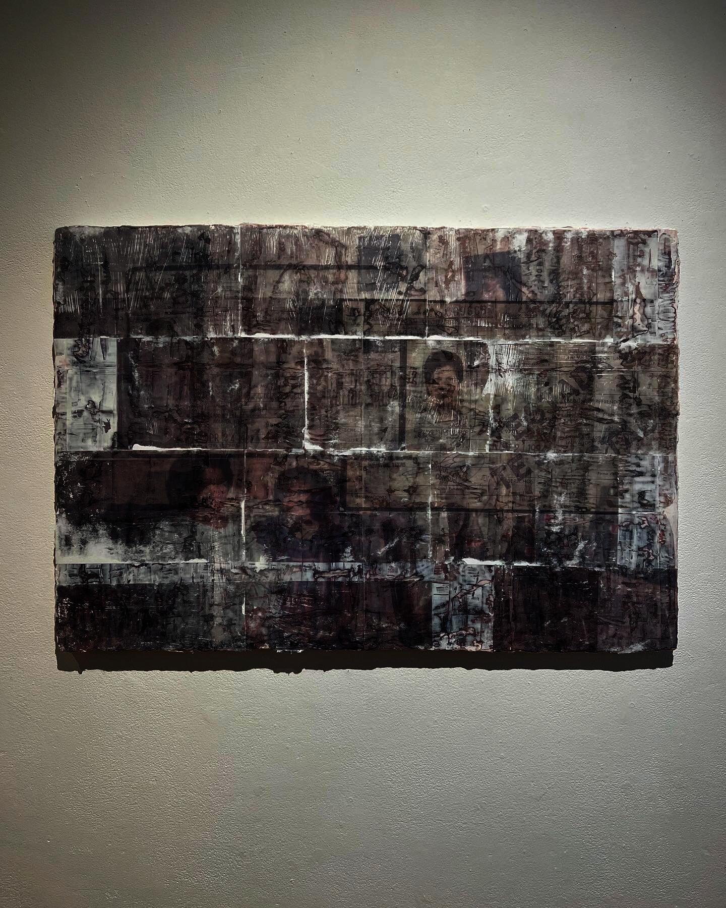 A painting composed of layered image transfers
