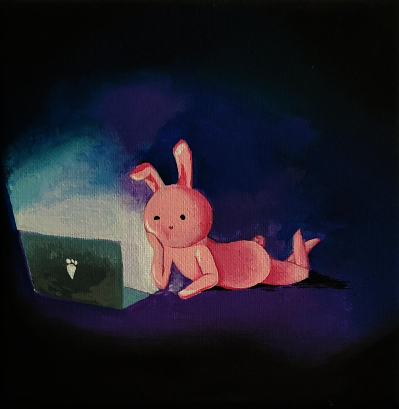 Bunny and computer screen illustration