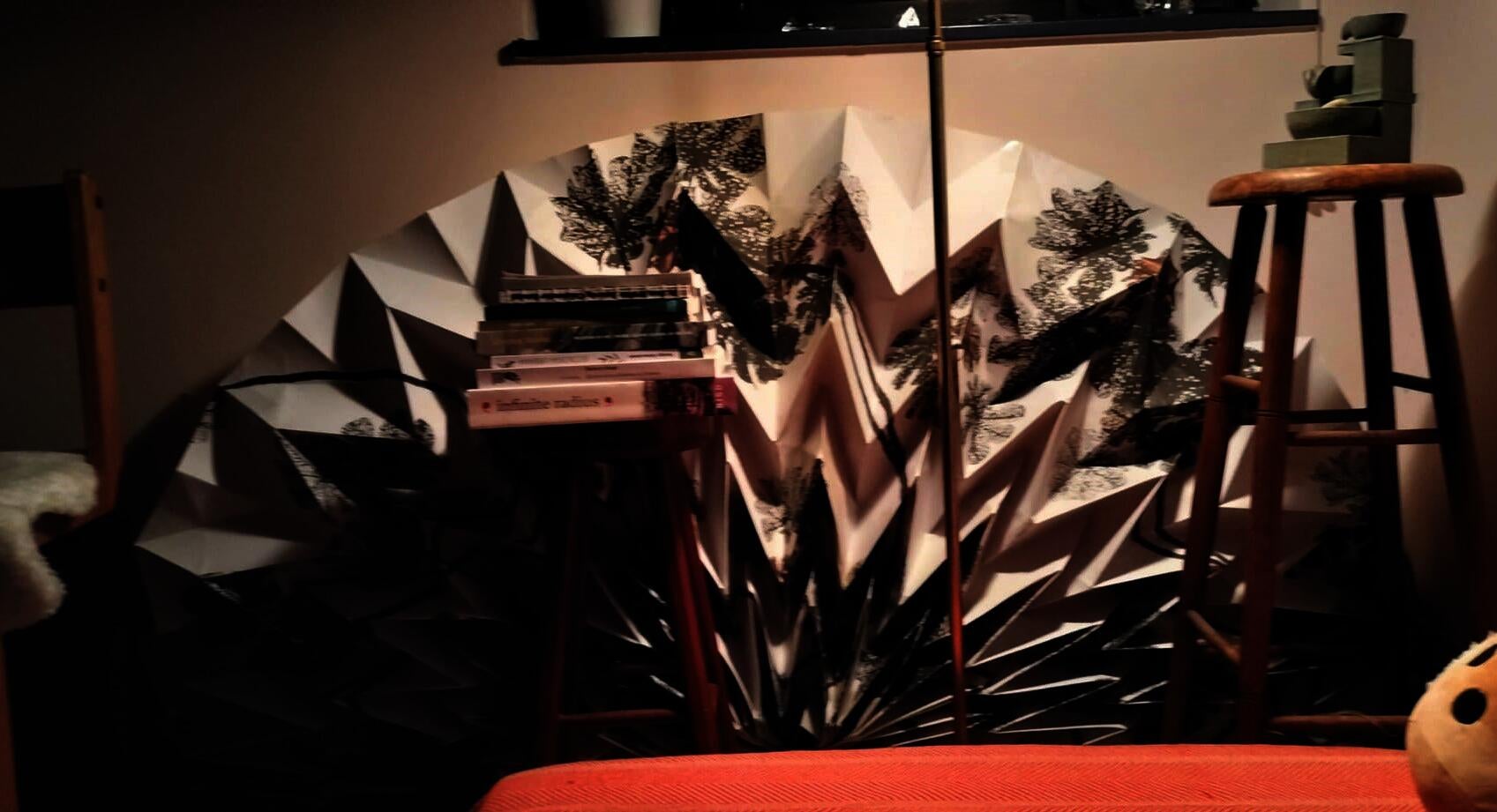 Living room decor inspired by origami fan.