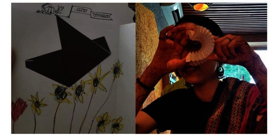 An origami model from 2002 and one from 2022.