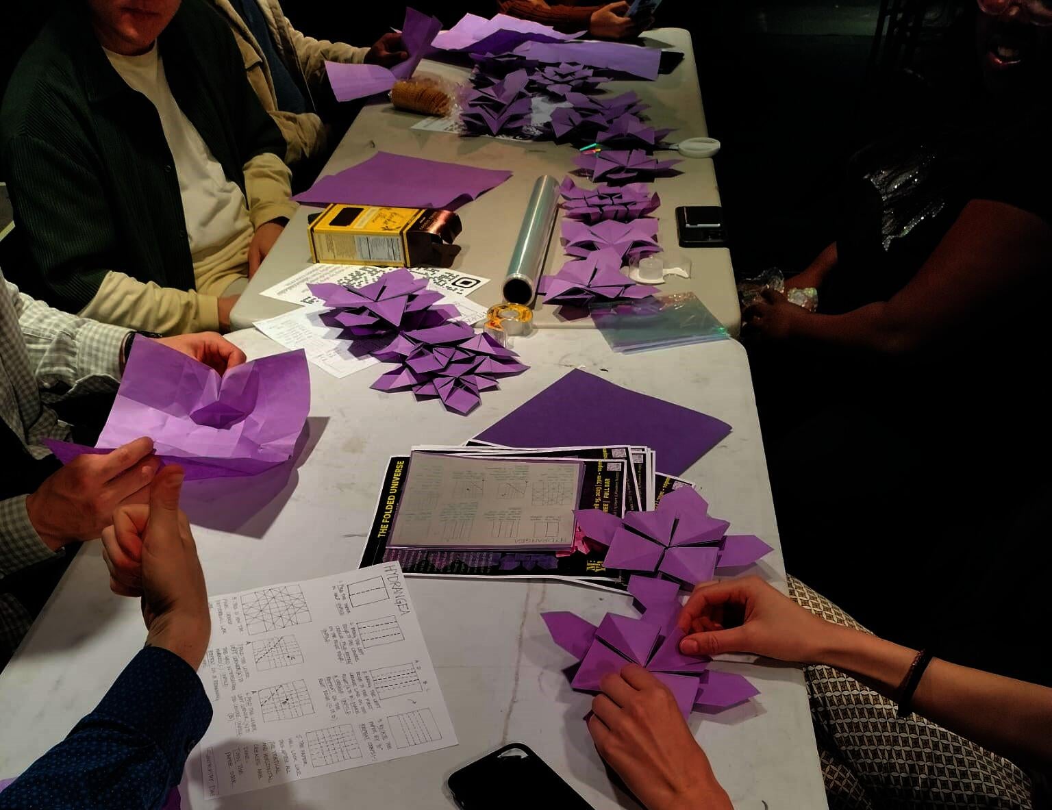 Origami fractal workshop in progress.