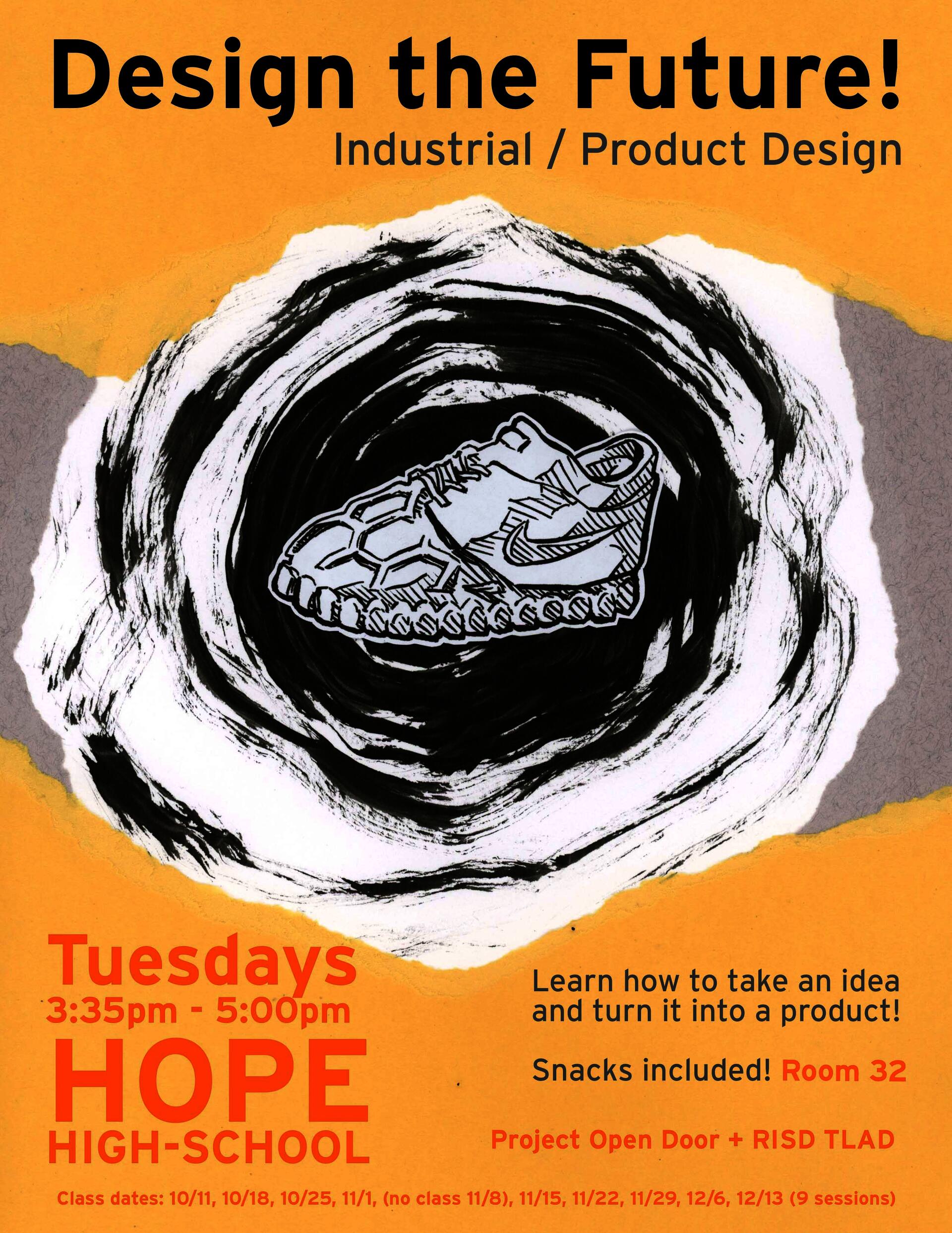 Poster for Seva’s design class Design the Future, poster design courtesy of Tom D’Amore, co-teacher and MAT grad.