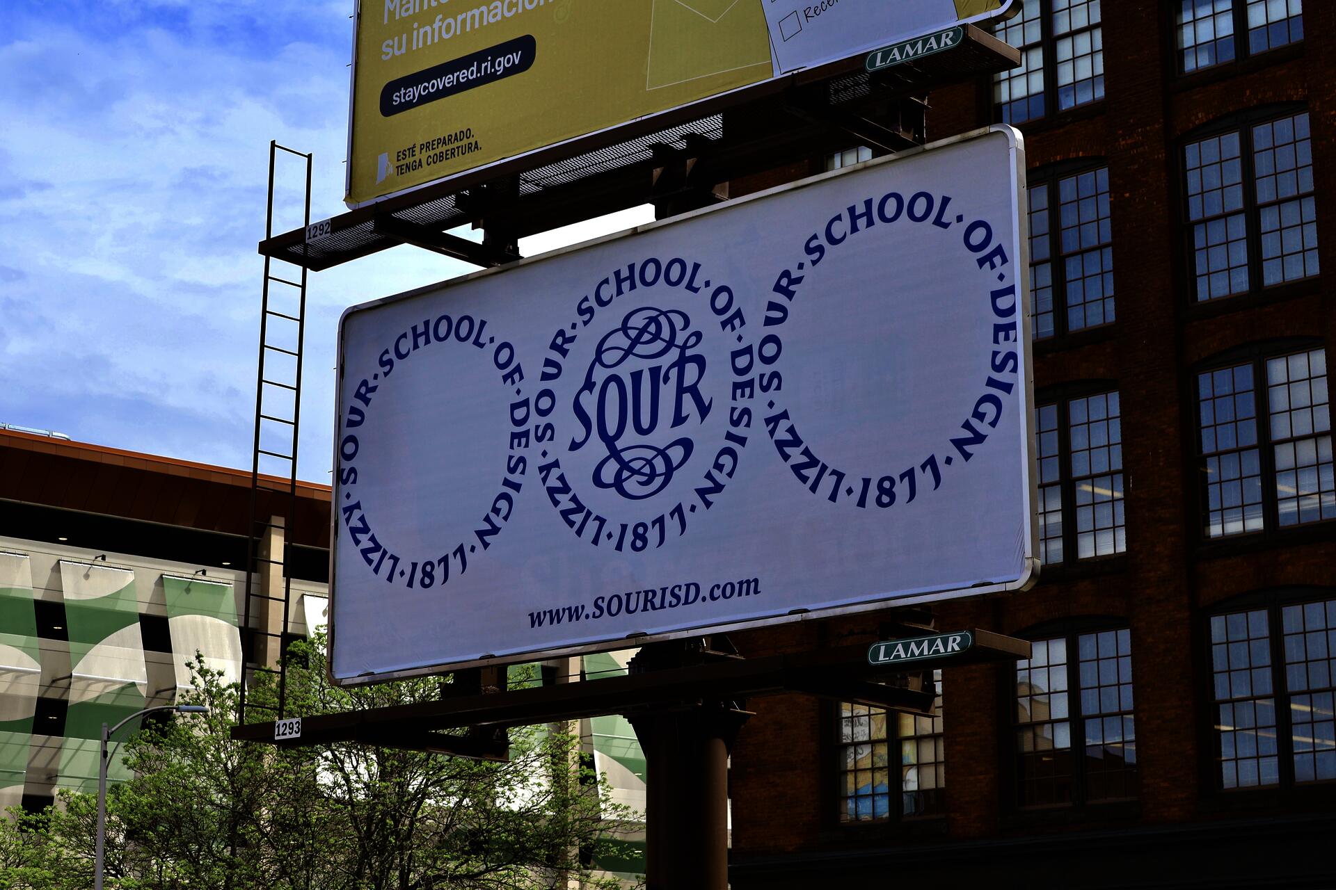 “The Lizzy Sour School of Design Billboard Project” (2024), advertisement posting will be displayed until early June. Located on the corner of Page & Pine Street in Downtown Providence. Visit the website, www.SOURISD.com to learn more!