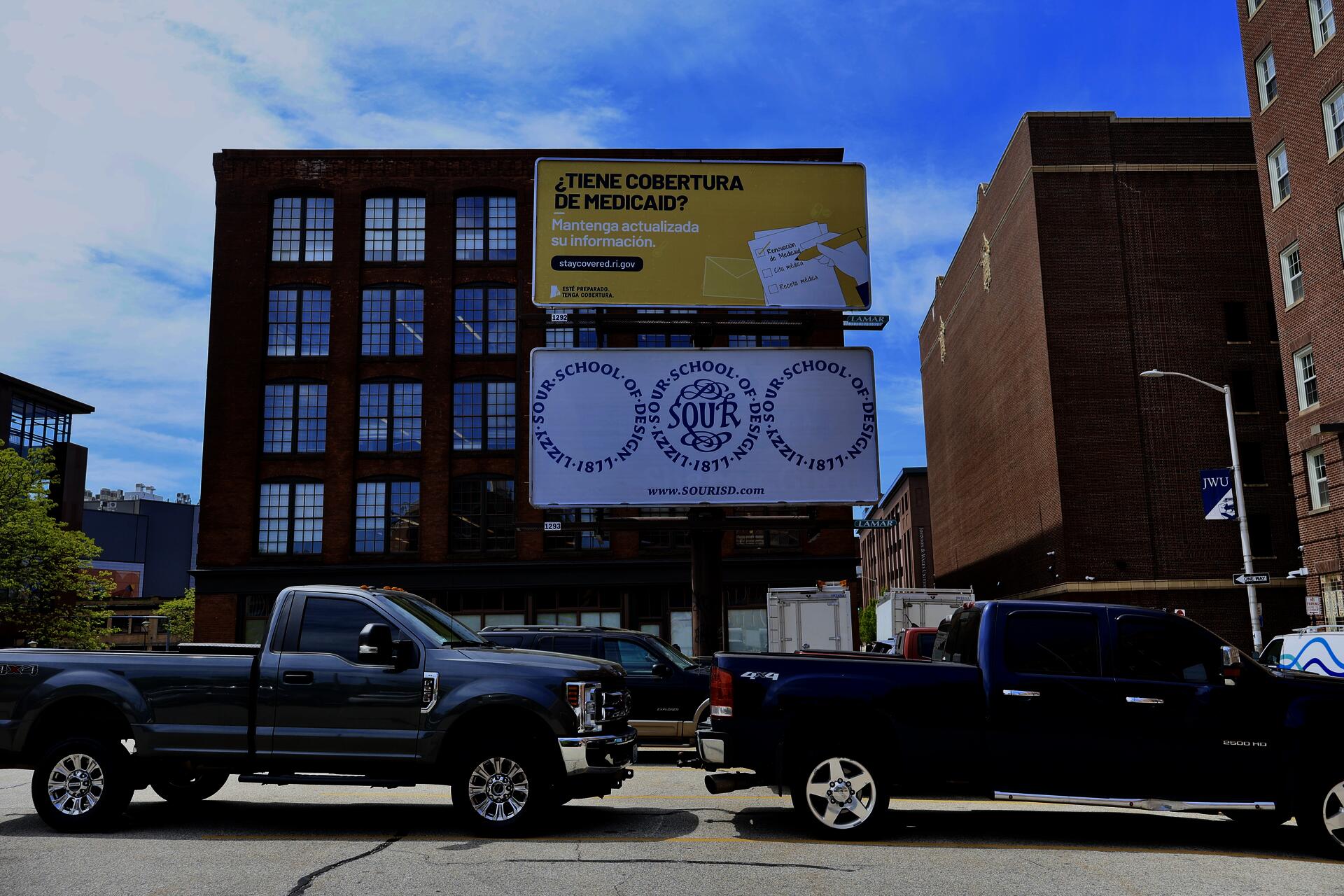 “The Lizzy Sour School of Design Billboard Project” (2024), advertisement posting will be displayed until early June. Located on the corner of Page & Pine Street in Downtown Providence. Visit the website, www.SOURISD.com to learn more!
