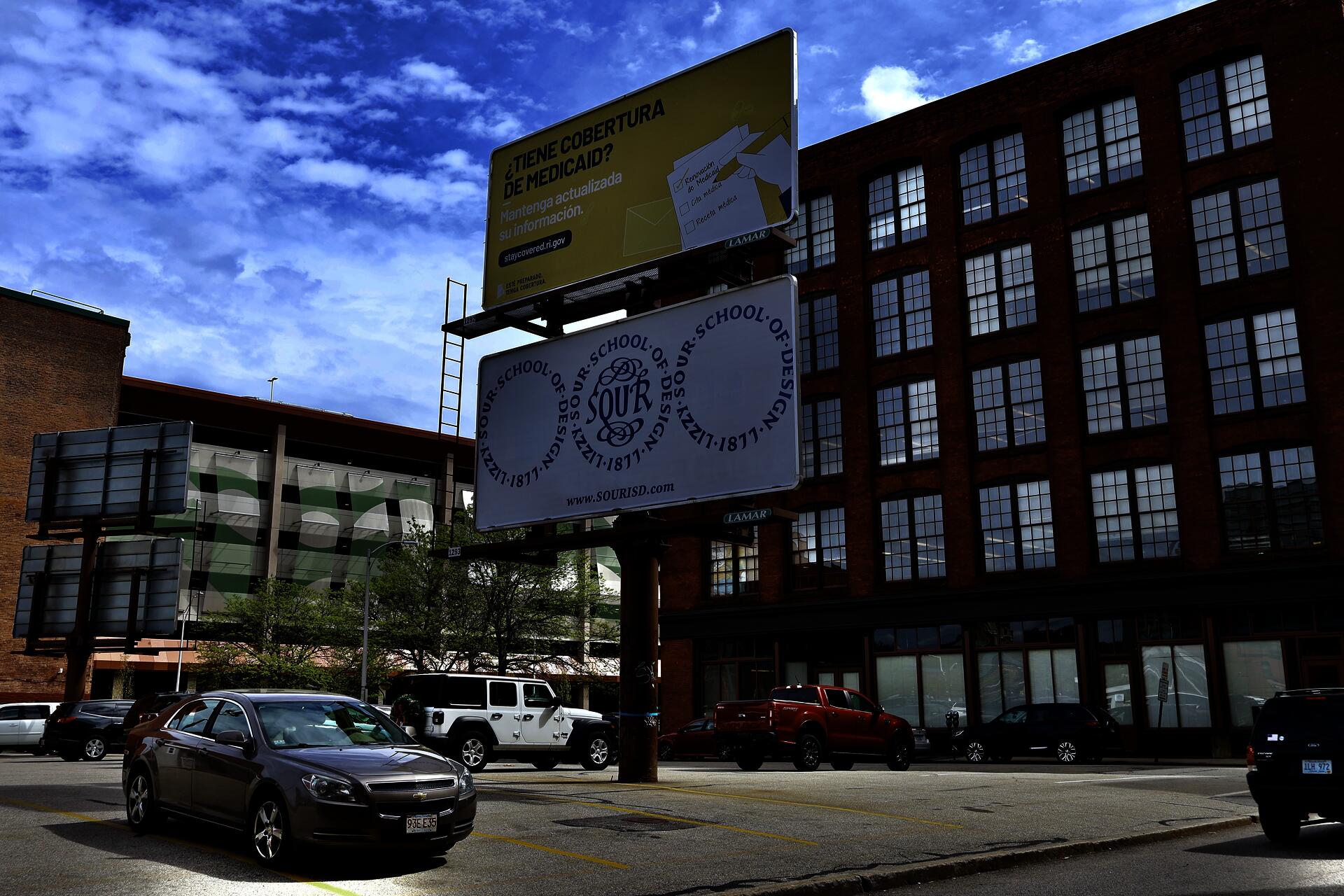 “The Lizzy Sour School of Design Billboard Project” (2024), advertisement posting will be displayed until early June. Located on the corner of Page & Pine Street in Downtown Providence. Visit the website, www.SOURISD.com to learn more!