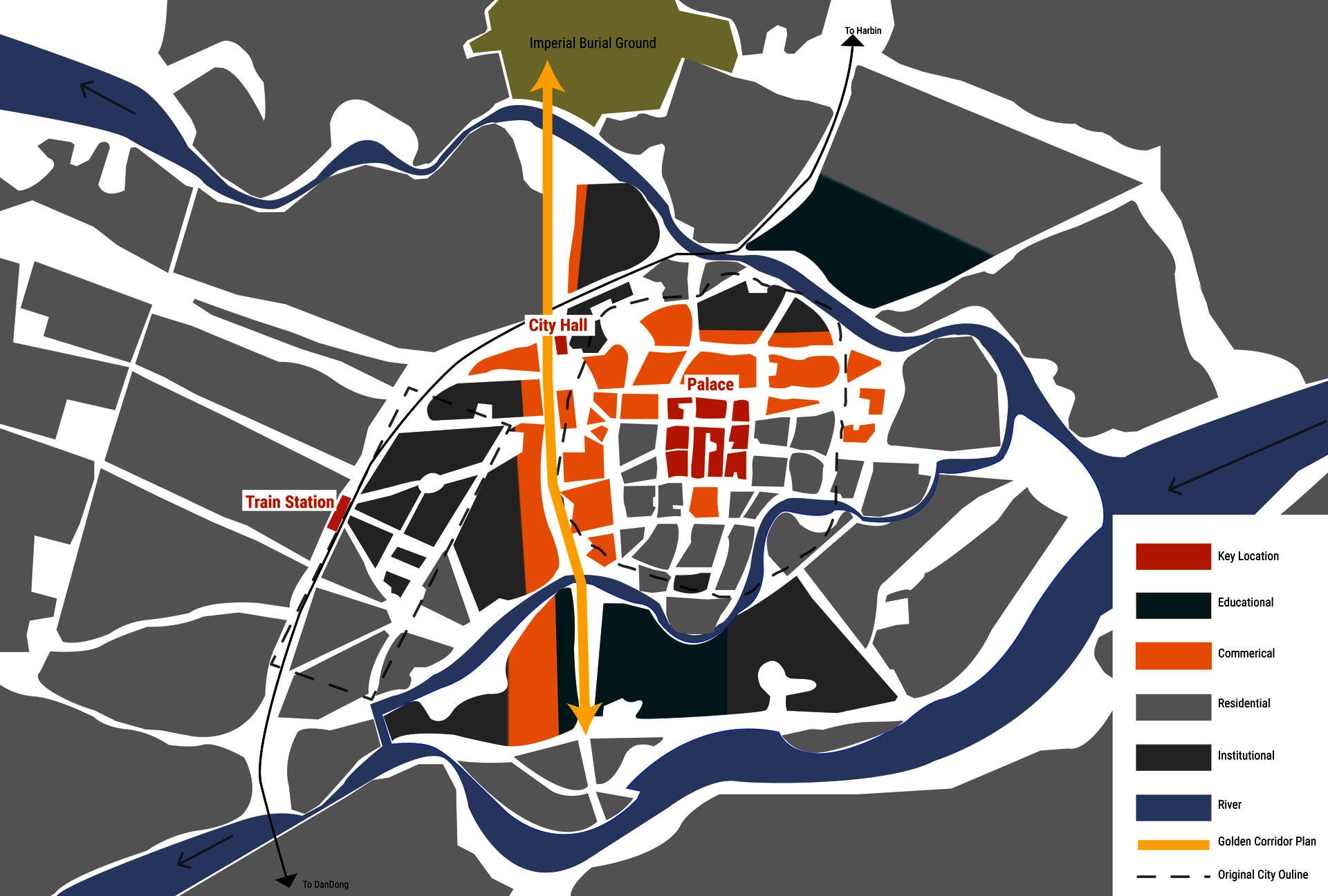 Color blocks represent different functional land zones in Shenyang