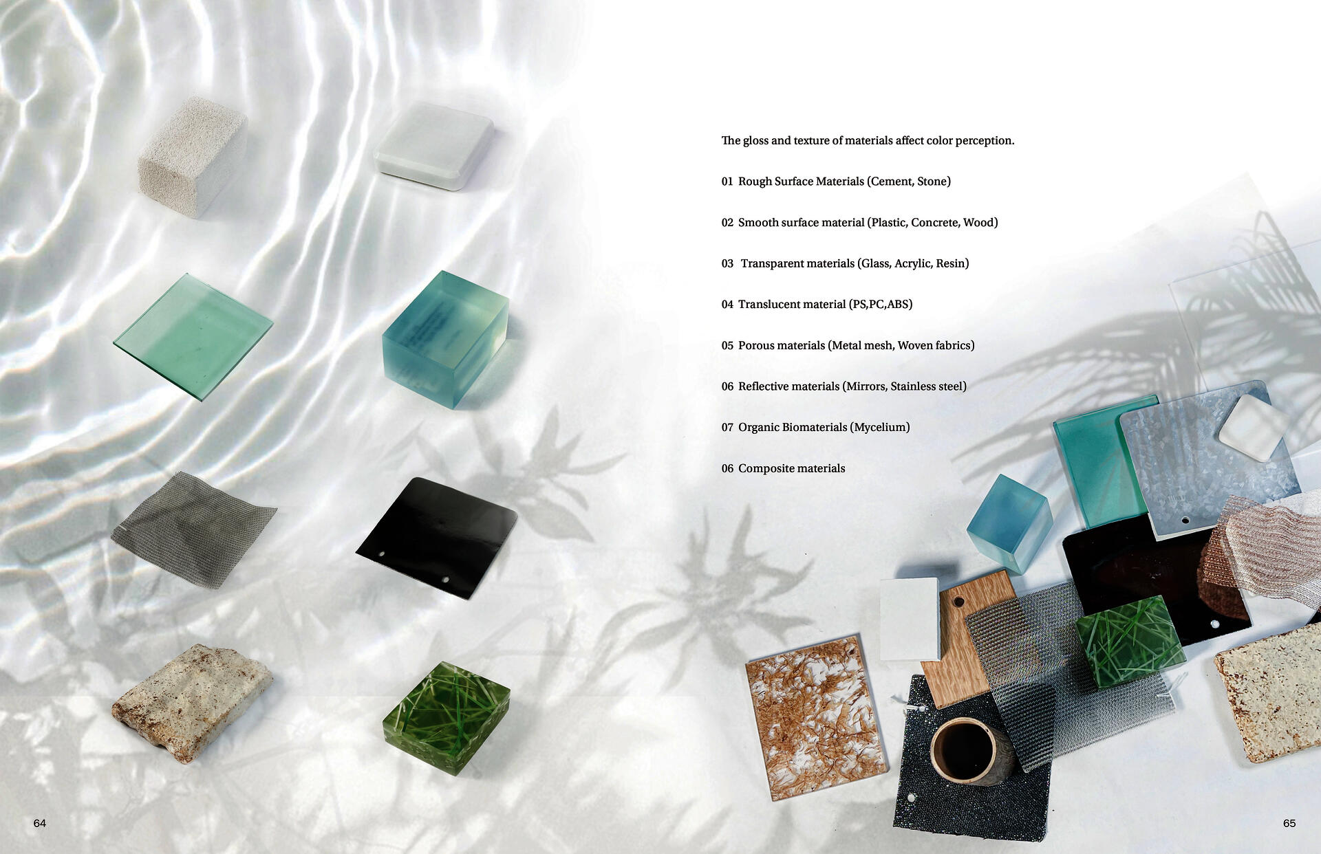 Photography of different materials in light.