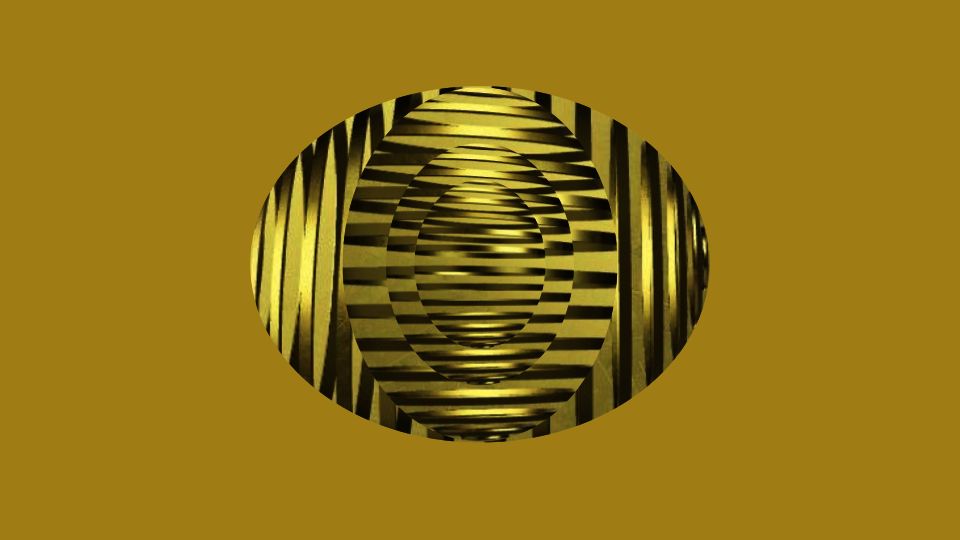 Abstract golden egg with a horizontal and vertical texture over it.