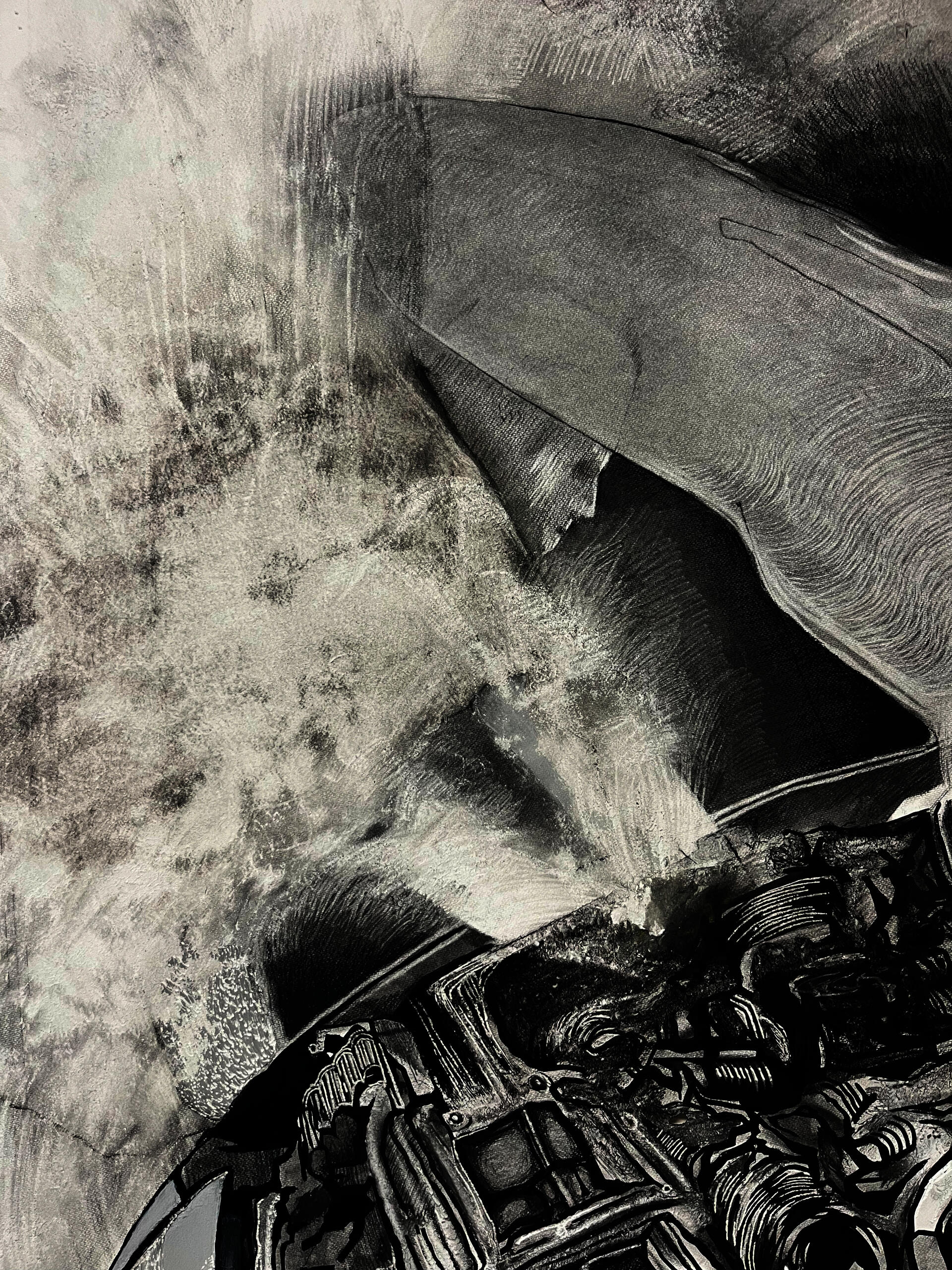 This is the closeup image of the piece Immaculate Self Conception, shows the texture of the surface of the drawing. 