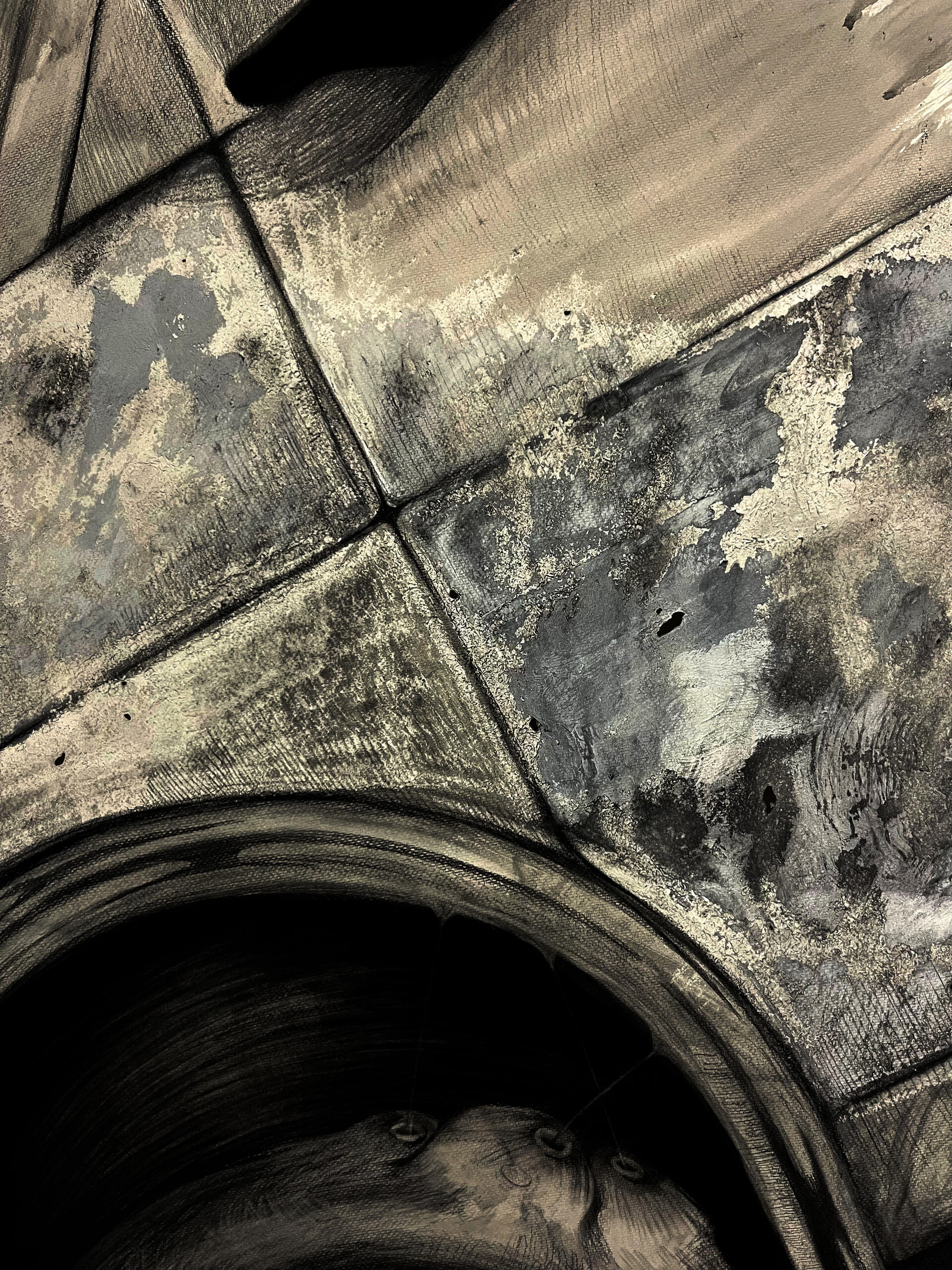 This is a closeup image of Annihilation or Revelation?, it displays the sanded texture of the drawings surface. 
