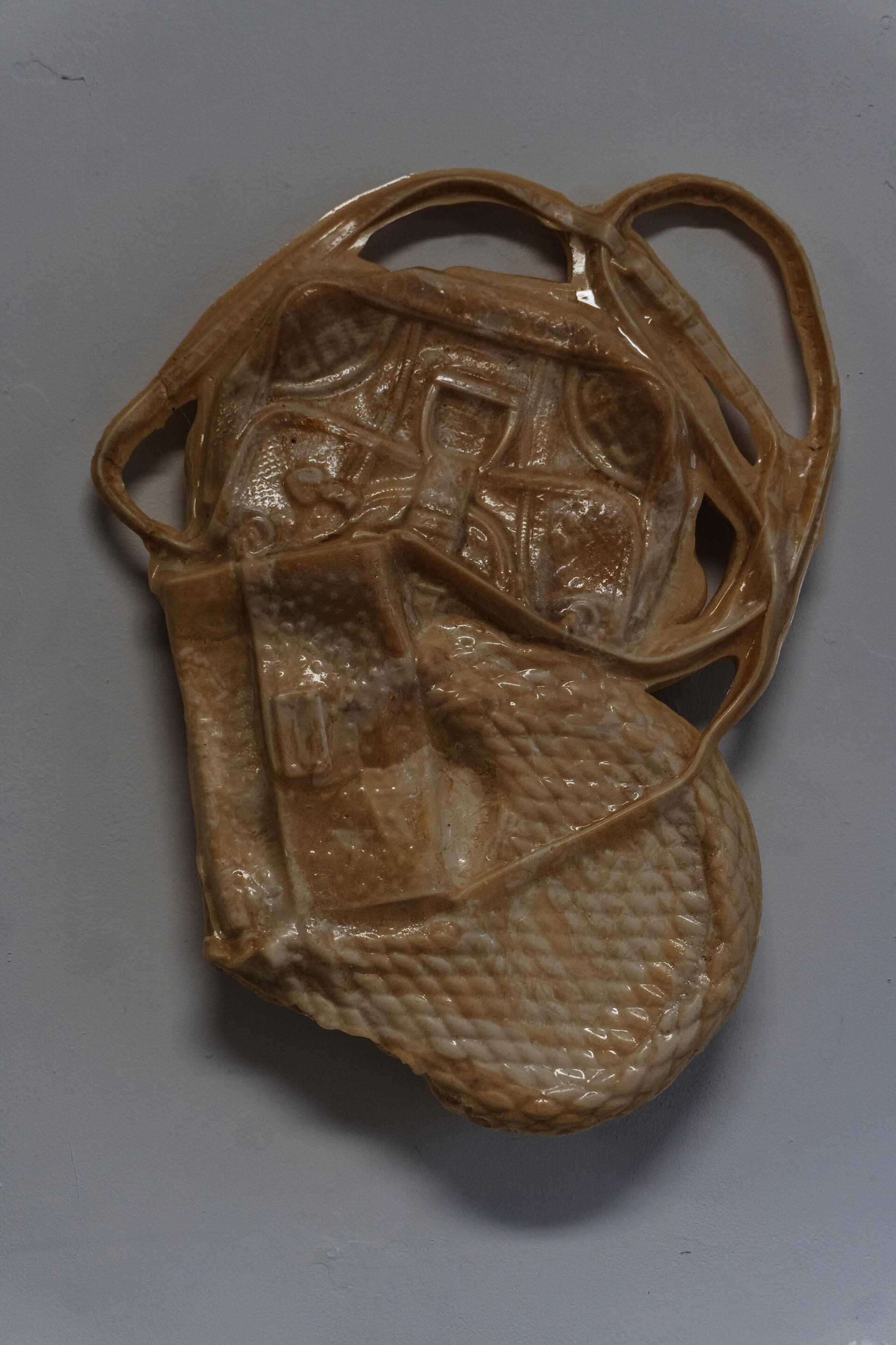 Bags vacuum-formed together, then used as a mold to cast marine foam. Made to float in the Providence River.
