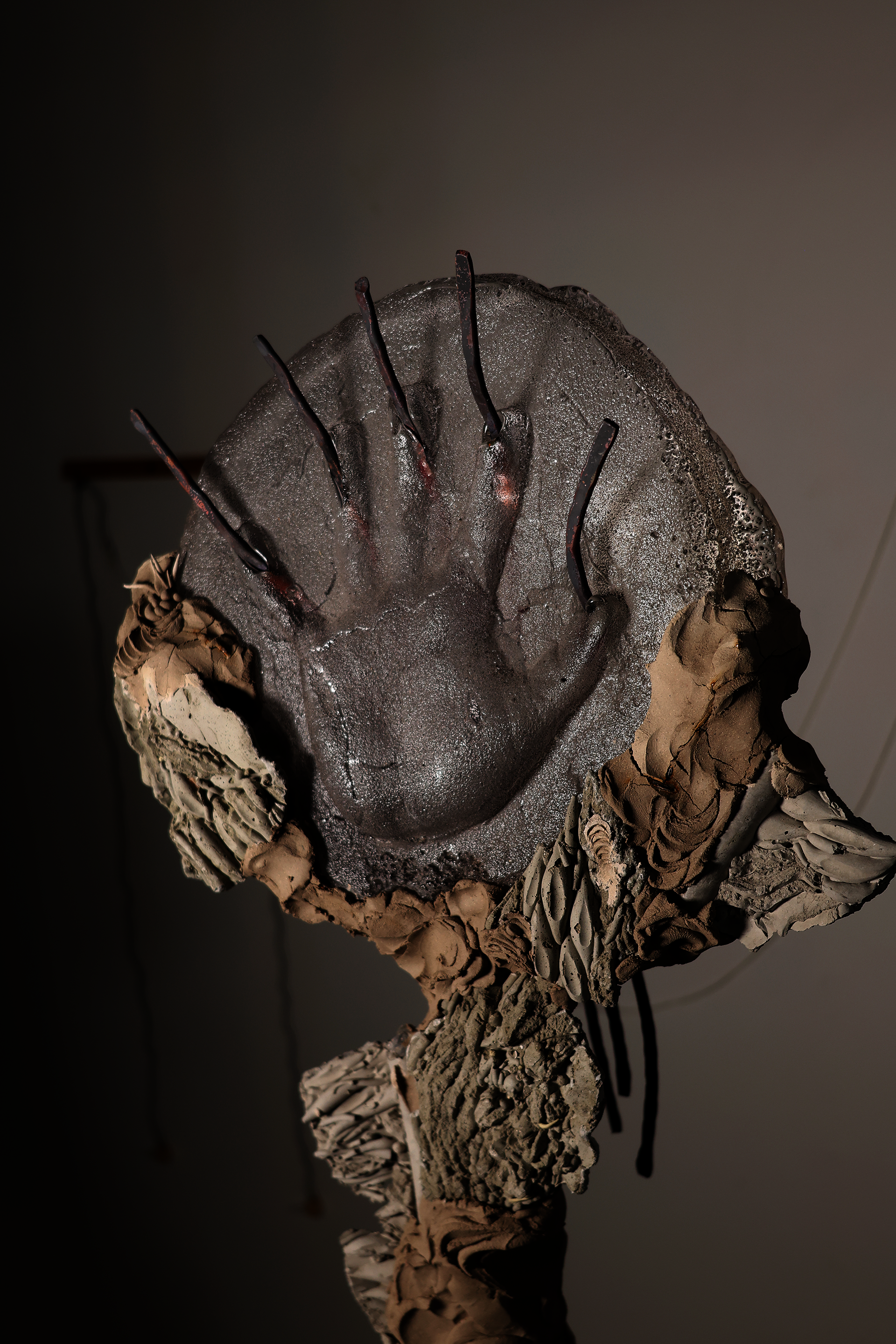 Cast glass hand with copper wire