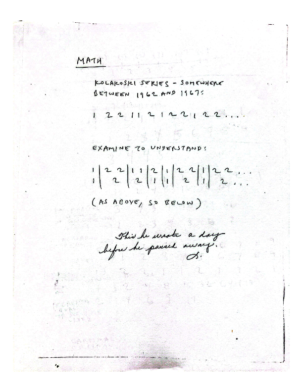 A page of Bill Kolakoski’s notebook