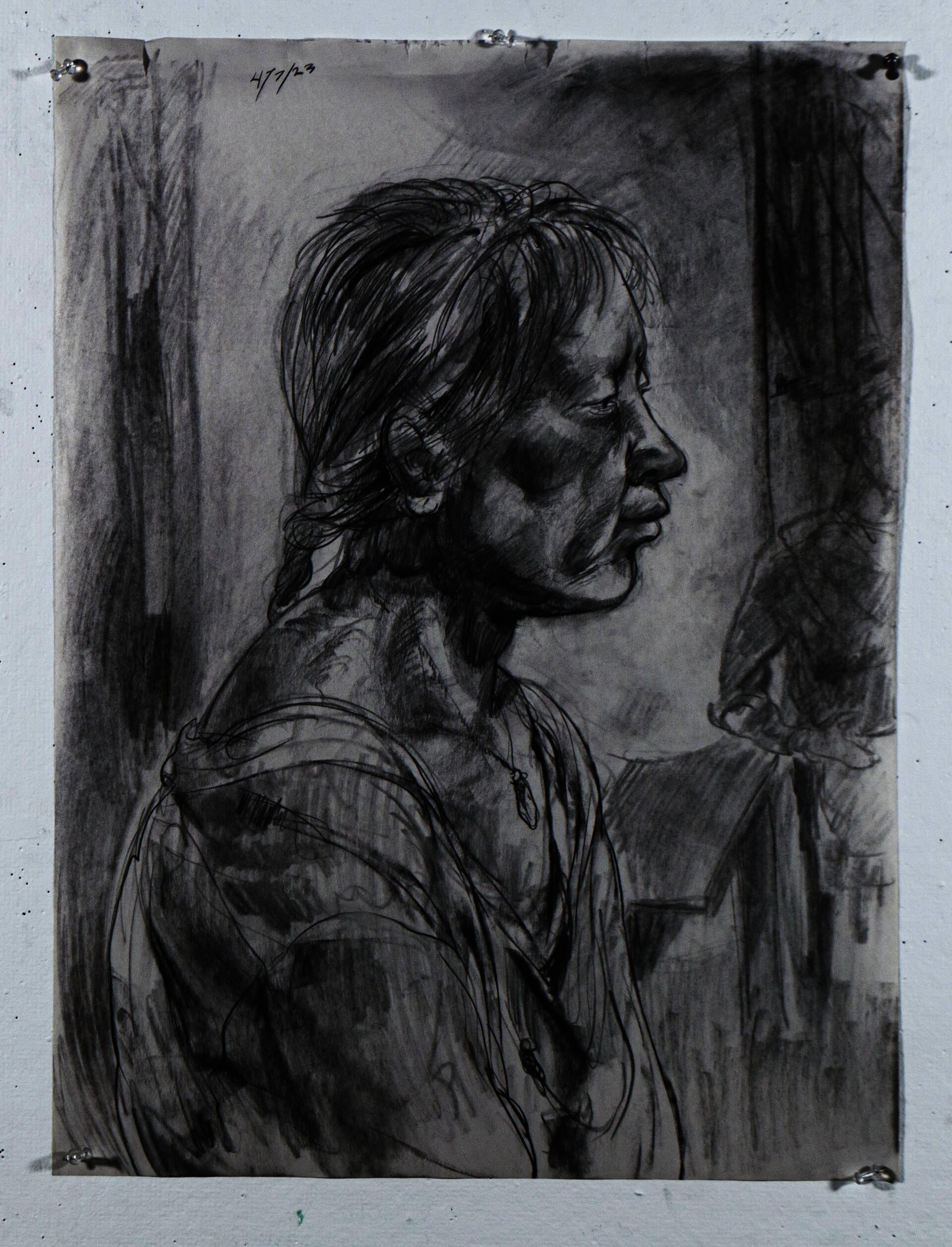 Portrait made in vine and compressed charcoal on newsprint paper.