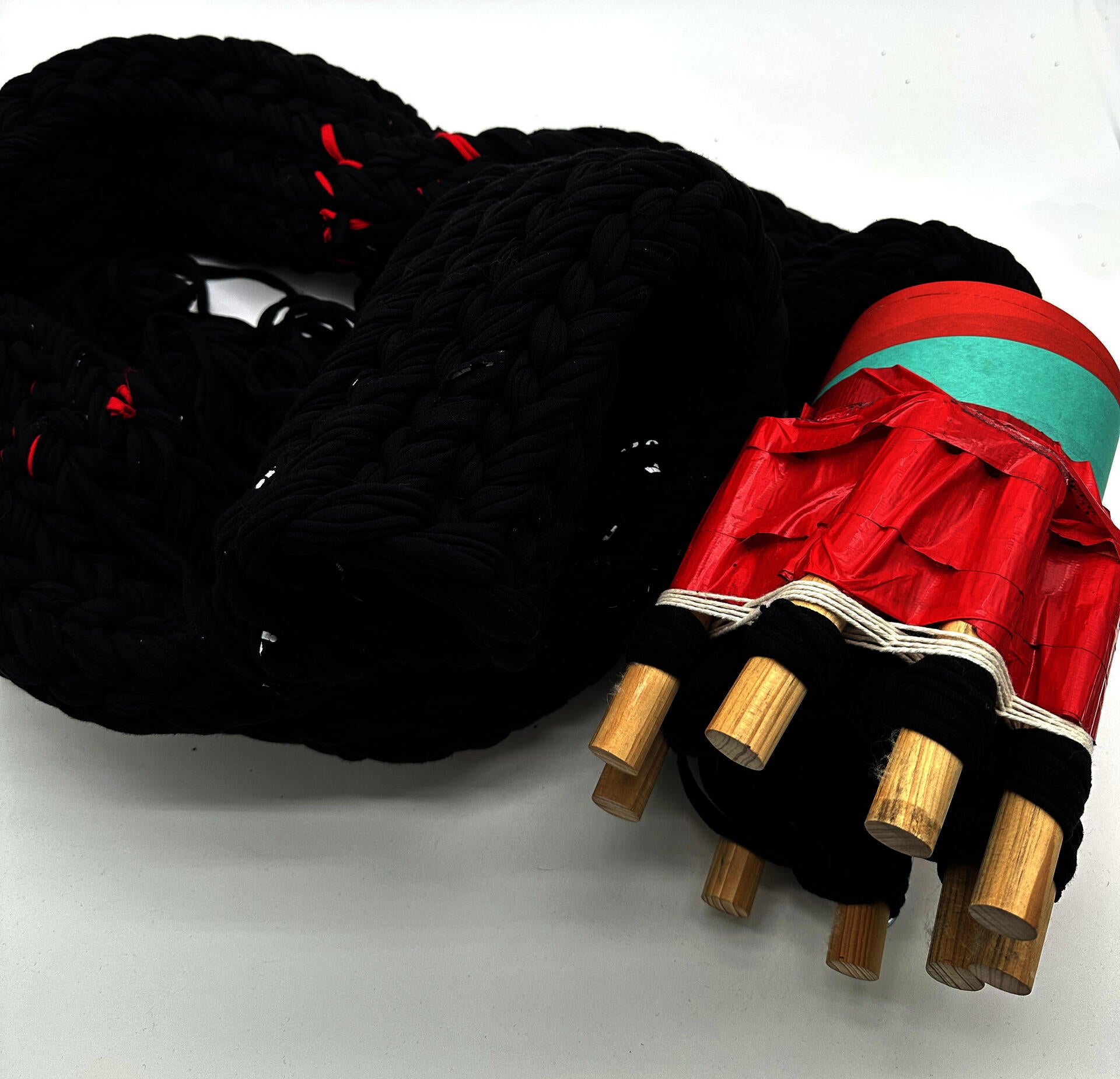 Circular Knitting Tool used to knit t-shirt yarn from reused t-shirts 