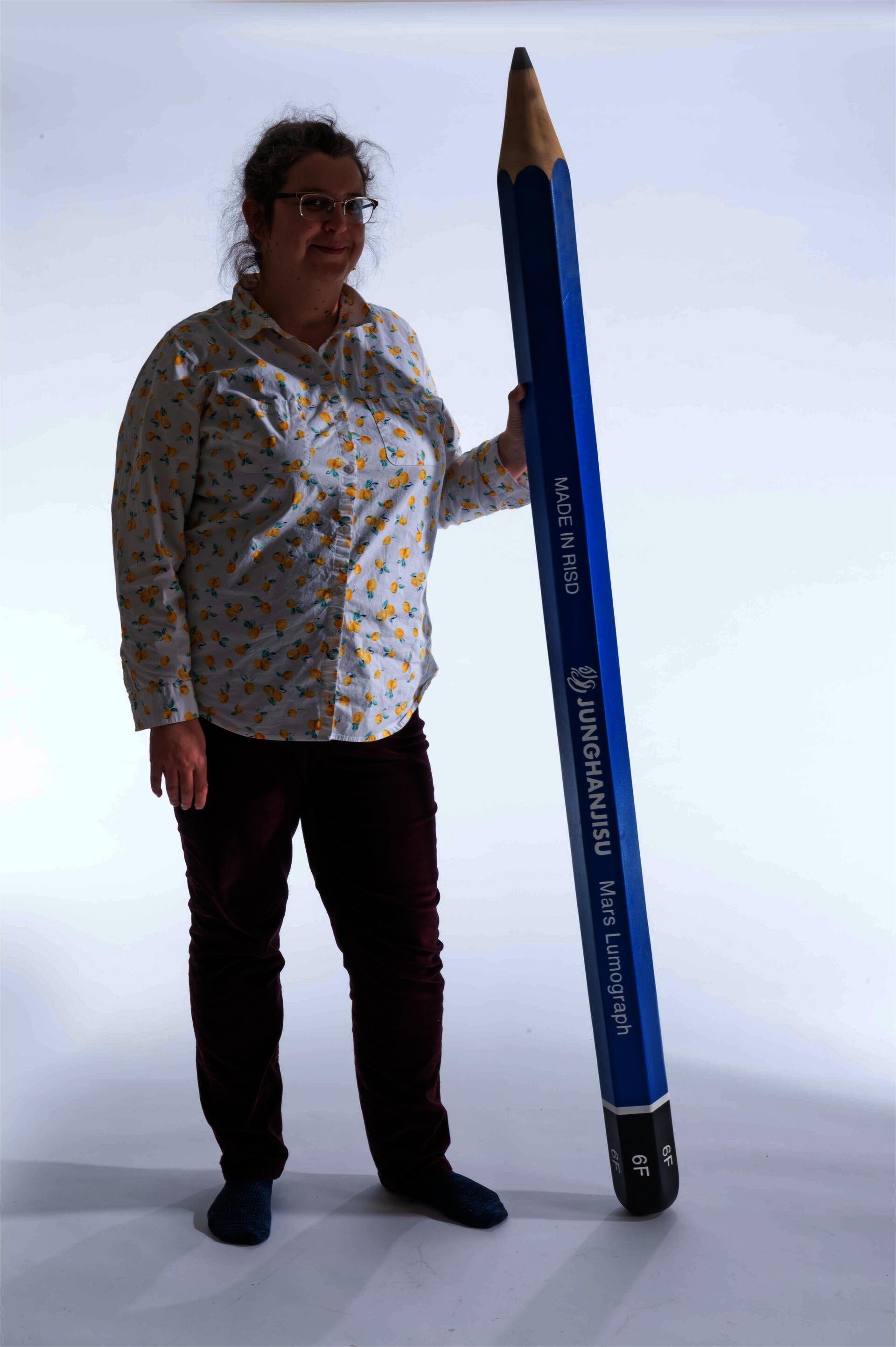 A six-foot-tall blue cedar pencil with a graphite tip that functions as a real pencil.