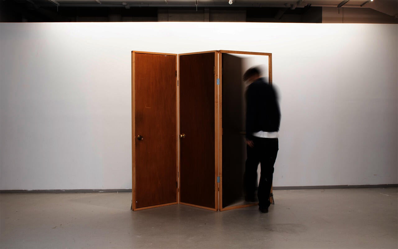 Door Room Divider is a room divider constructed from doors. You can open each doors and it leads you to the same space. 