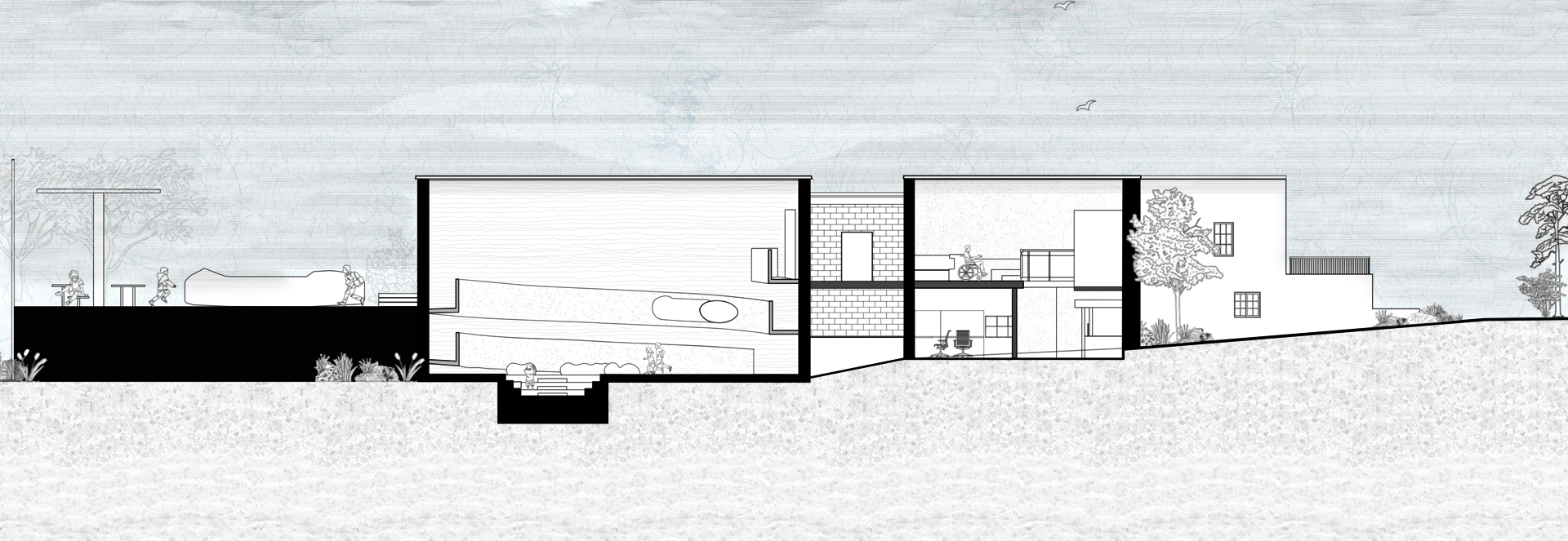 Section Drawing of a building, digitally rendered