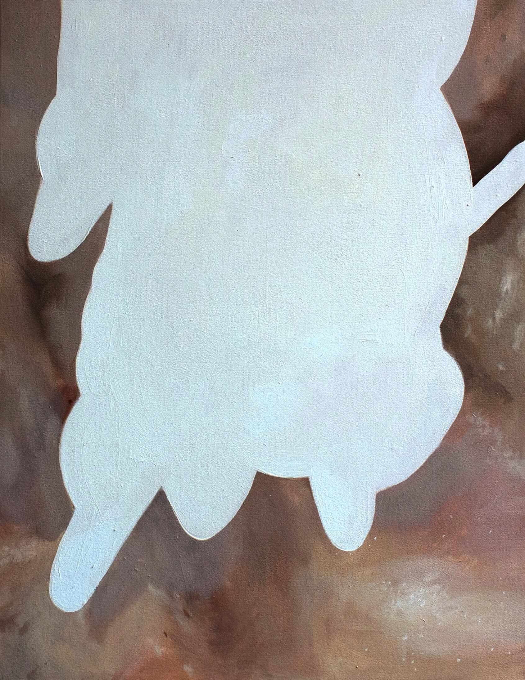Painting of skin texture underneath an abstract shape in a pale blue color that resembles brush strokes made with a digital software.