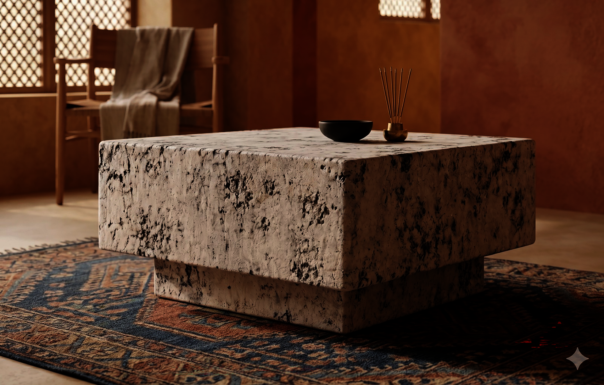  Render showing a created material composite being used in a furniture piece.