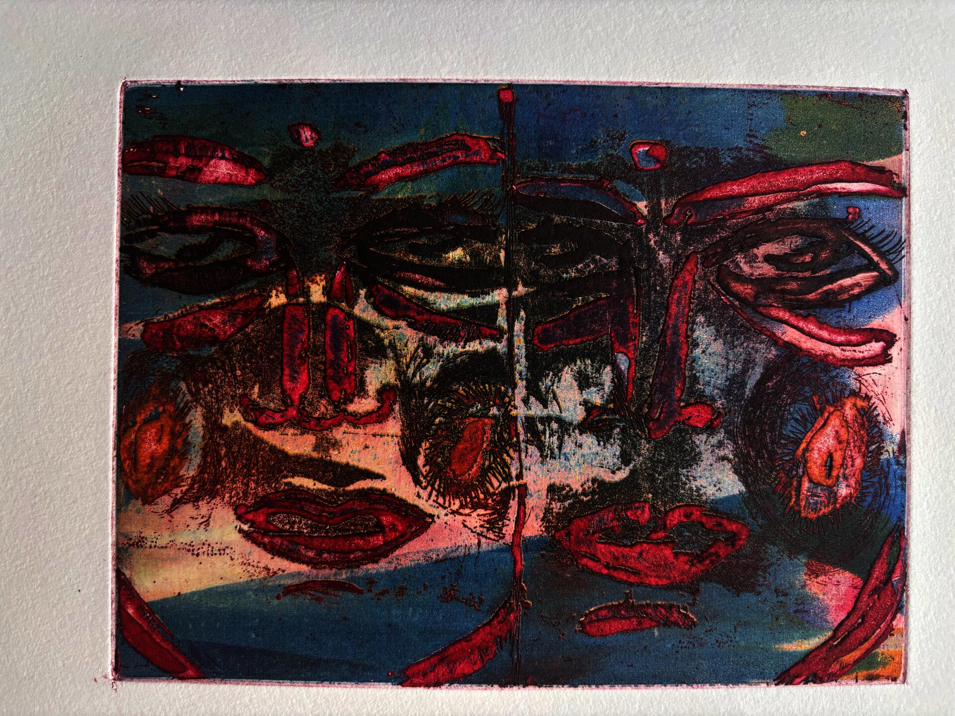 These are part of a series  of 9 copper plates made with extended/deep etchings sugar lift, line etching, aquatint, spitbite and drypoint.